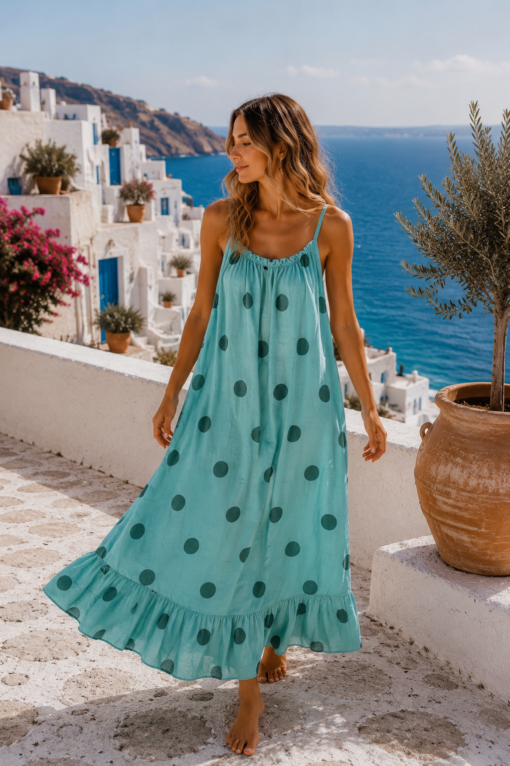 Dots Kleid Isla Spaghettiträger Made in Italy 34-42