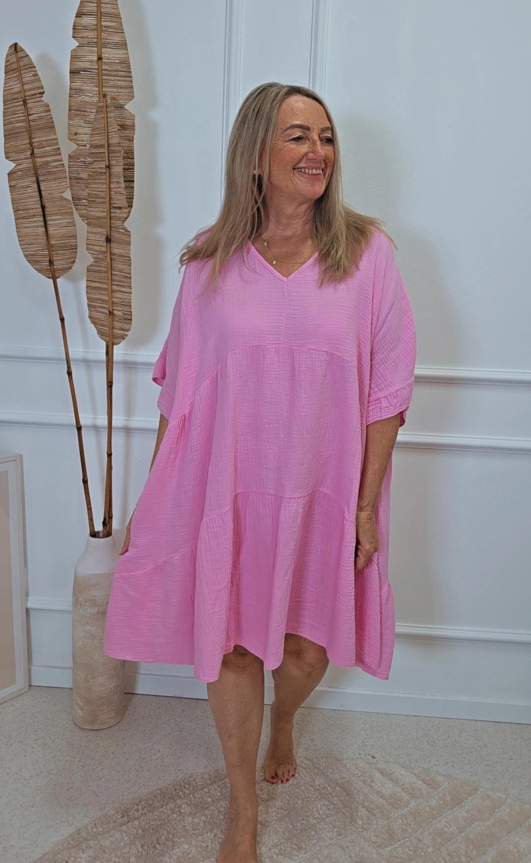 KURZES MUSSELIN TUNIKA KLEID CALLA Made in Italy 34-44/46