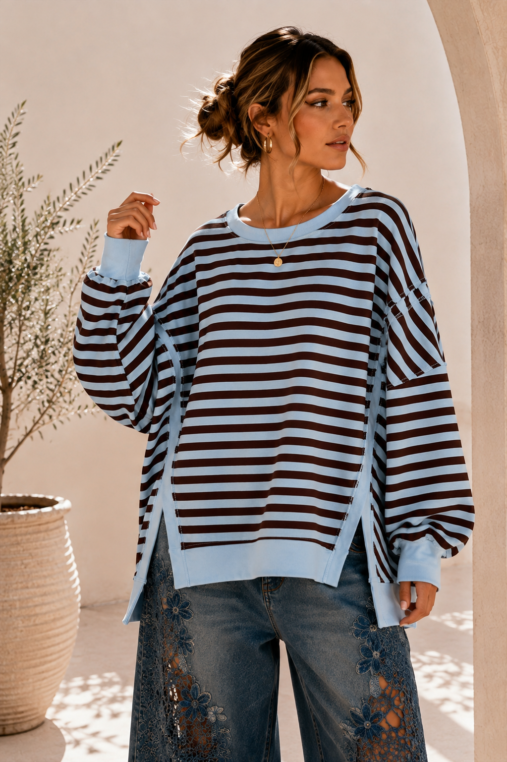 Sweater Charly mit Raw-Cut Details Stripes Made in Italy 34-44/46