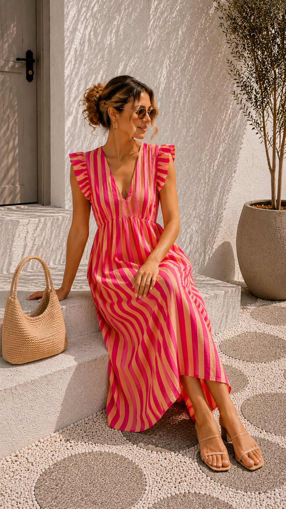 MUSSELIN KLEID ZOE STRIPES 34 - 42 Made in Italy ärmellos Rüsche
