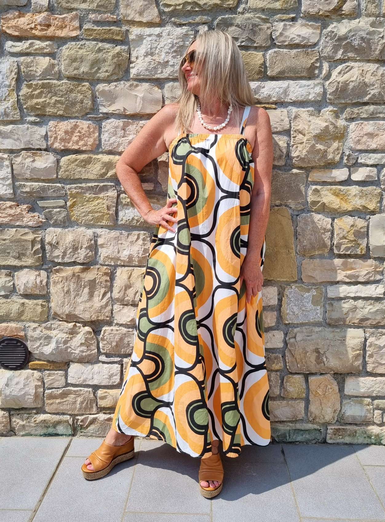 SPAGHETTI DRESS AOSTA ORANGE KHAKI 34-42 Made in Italy Maxi Kleid Sommer Strandkleid SPAGHETTI DRESS AOSTA ORANGE KHAKI 34-42 Made in Italy Maxi Kleid Sommer Strandkleid
