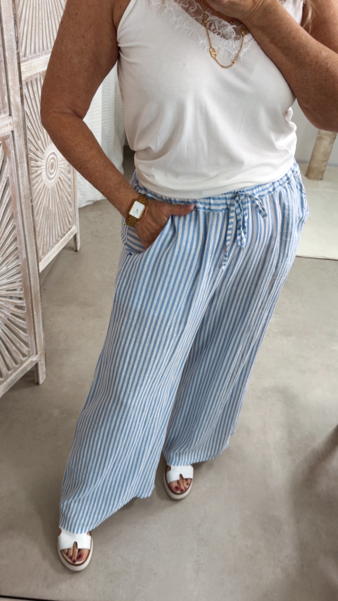 🩷🌿☀️ Leinenstreifenhose Soraya Made in Italy 34-42/44 Leinenhose