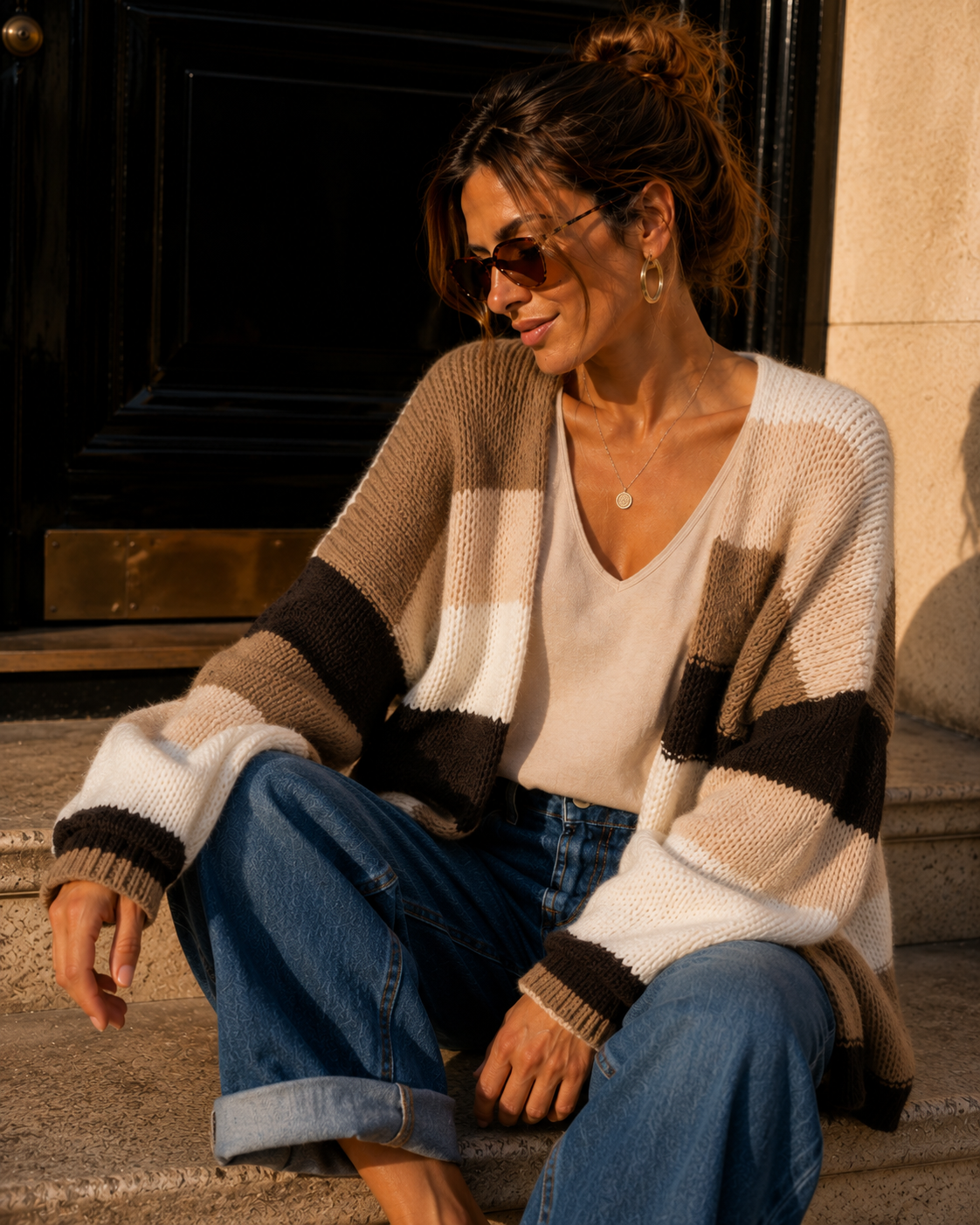 Cardigan mit Blockstreifen Strickjacke I SJ0035 I Made in Italy 34-44