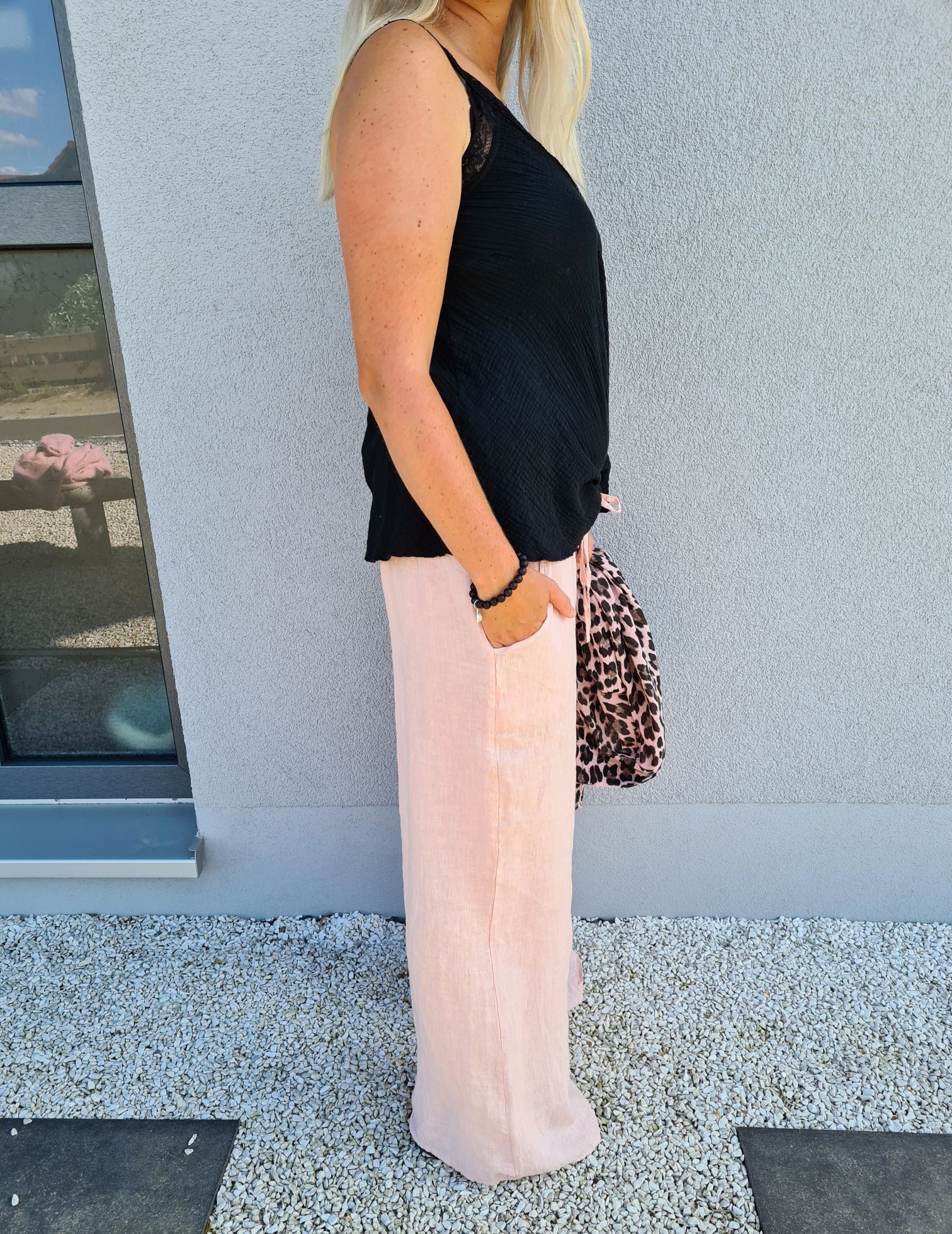 LINEN MARLENE PANT BRIGITTE ROSA Pocket 34-42 Made in Italy weite Leinen Hose mit Taschen LINEN MARLENE PANT BRIGITTE ROSA Pocket 34-42 Made in Italy weite Leinen Hose mit Taschen