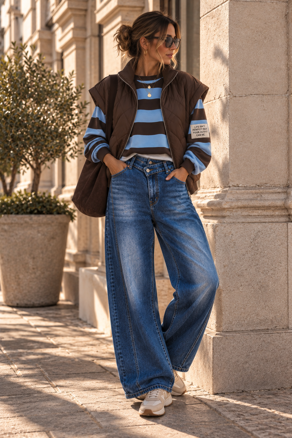 Baumwoll Stripe Love Sweater mit PATCH I SW0128 I 34-42 / Made in Italy