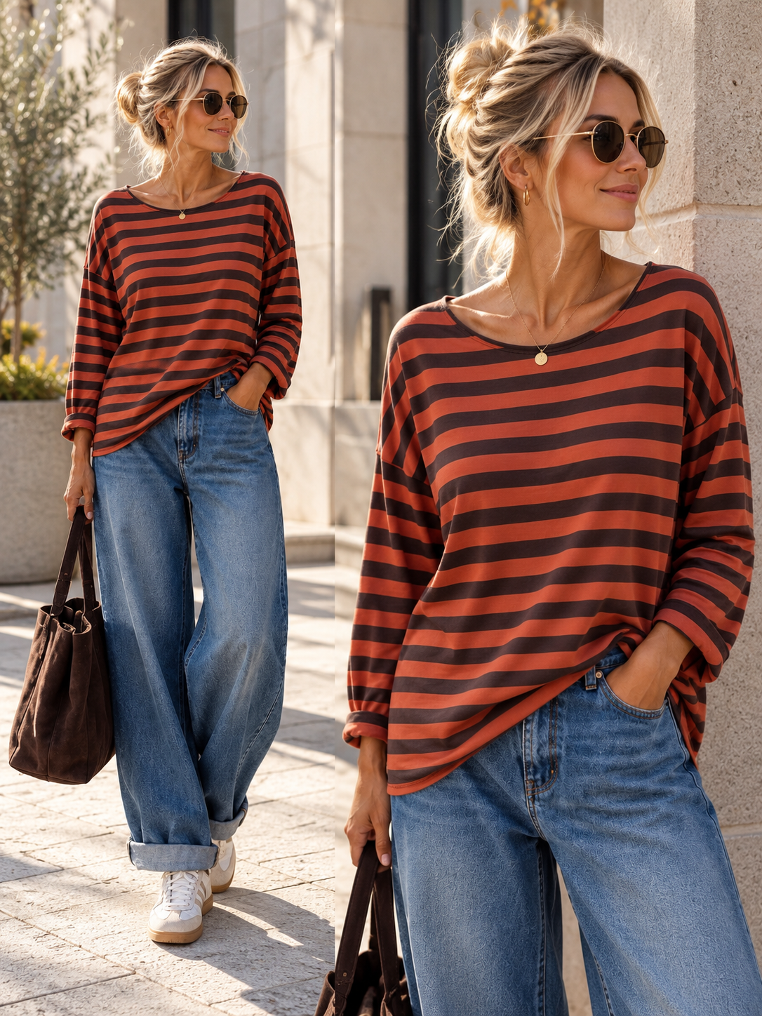 Longsleeve mit Streifen I LS0039 I Made in Italy 34-42