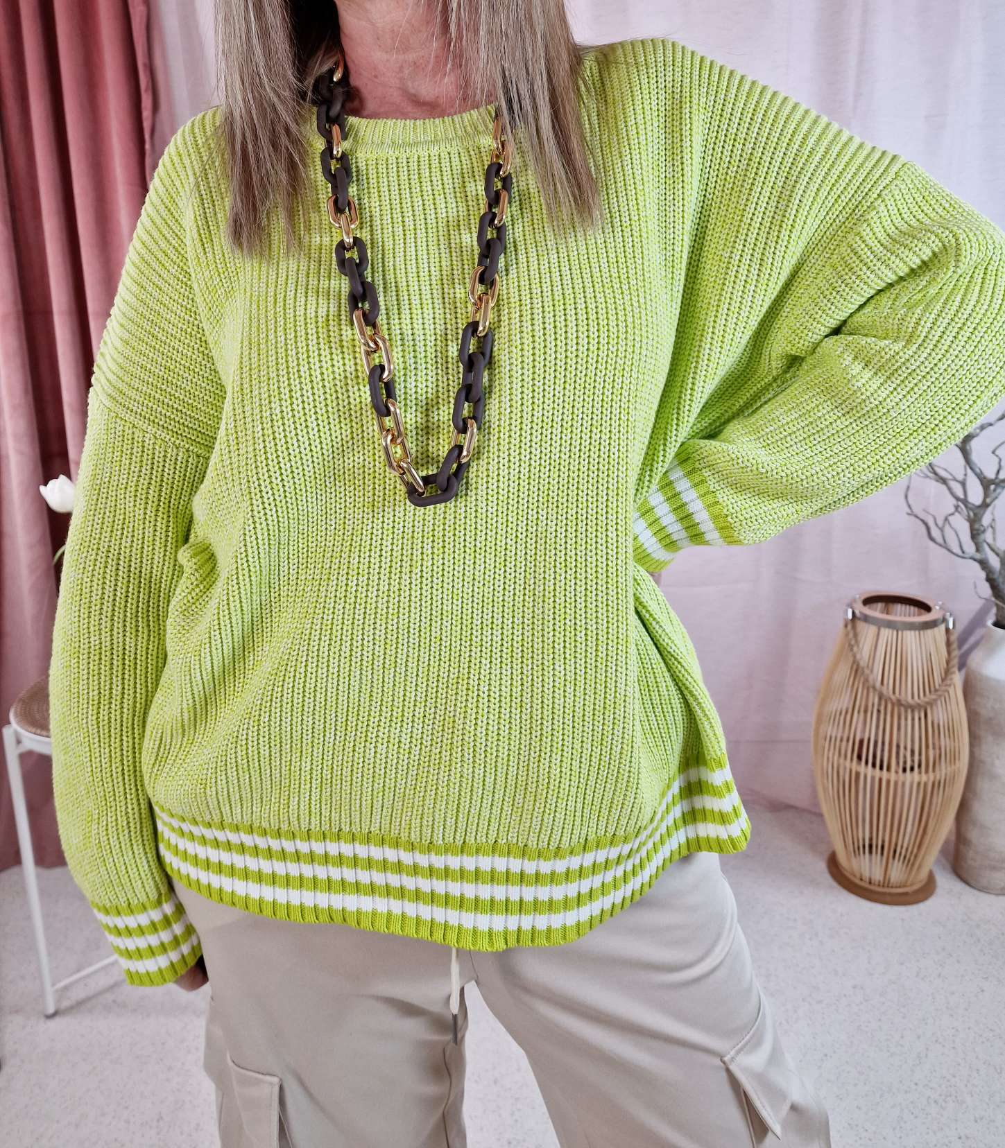 EDLER LIGHT KNIT SWEATER TARA HELLGRÜN 34-42 Italy Style Strickpullover Longsleeve