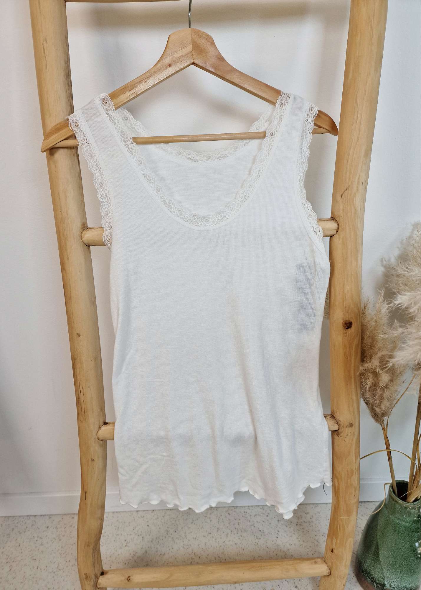 BASIC TOP HELGA WEISS 34-42 Made in Italy Shirt Oberteil Spitze 