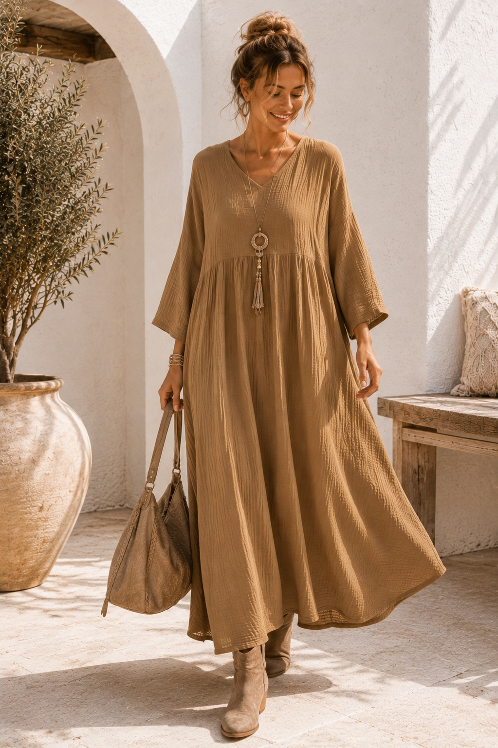 Musselin Kleid „Mombasa Uni“ – Made in Italy | 100 % Baumwolle | bis Gr. 44