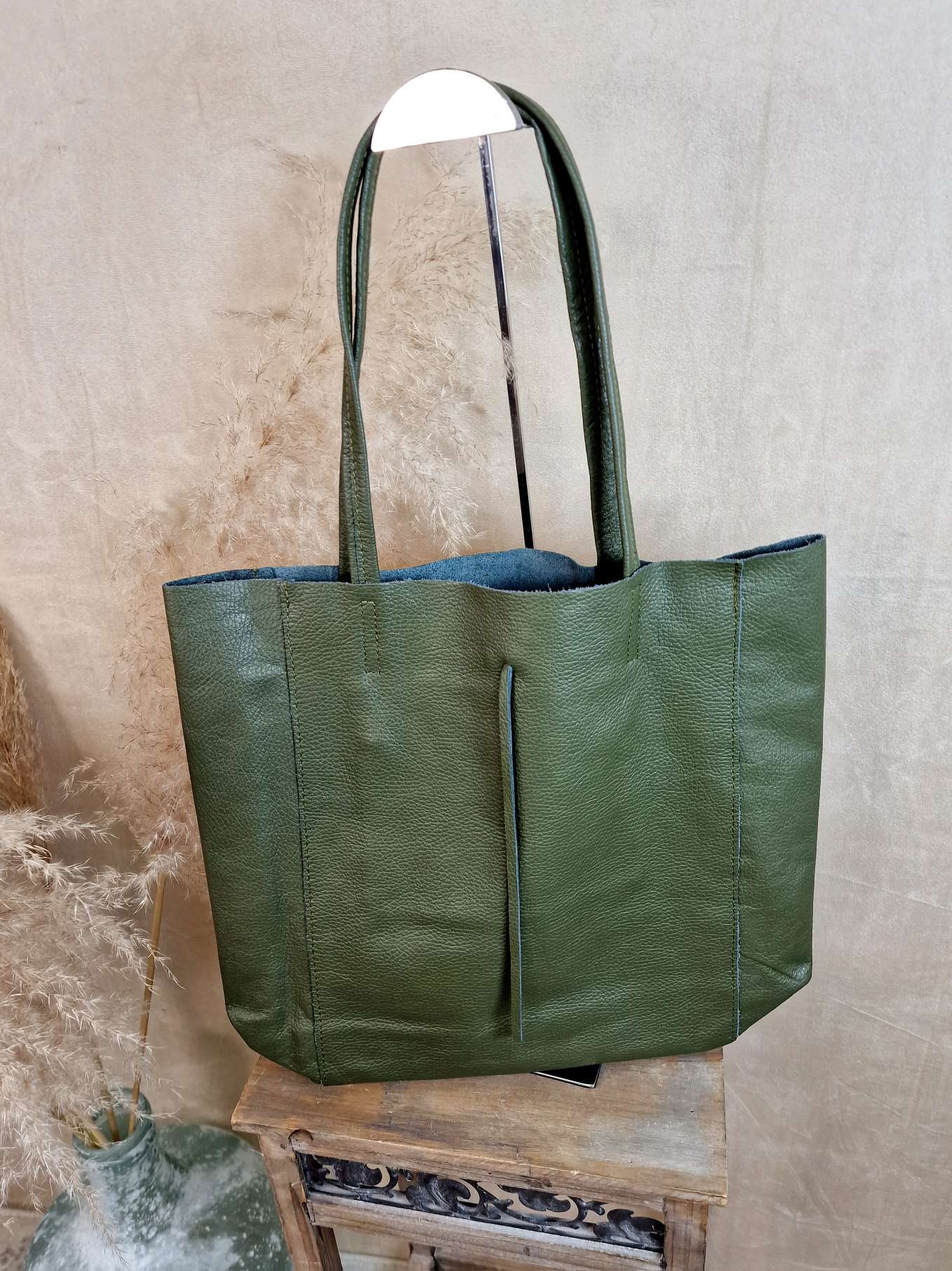 BASIC LEDER SHOPPER MARA KHAKI Made in Italy Ledertasche Tasche BASIC LEDER SHOPPER MARA KHAKI Made in Italy Ledertasche Tasche