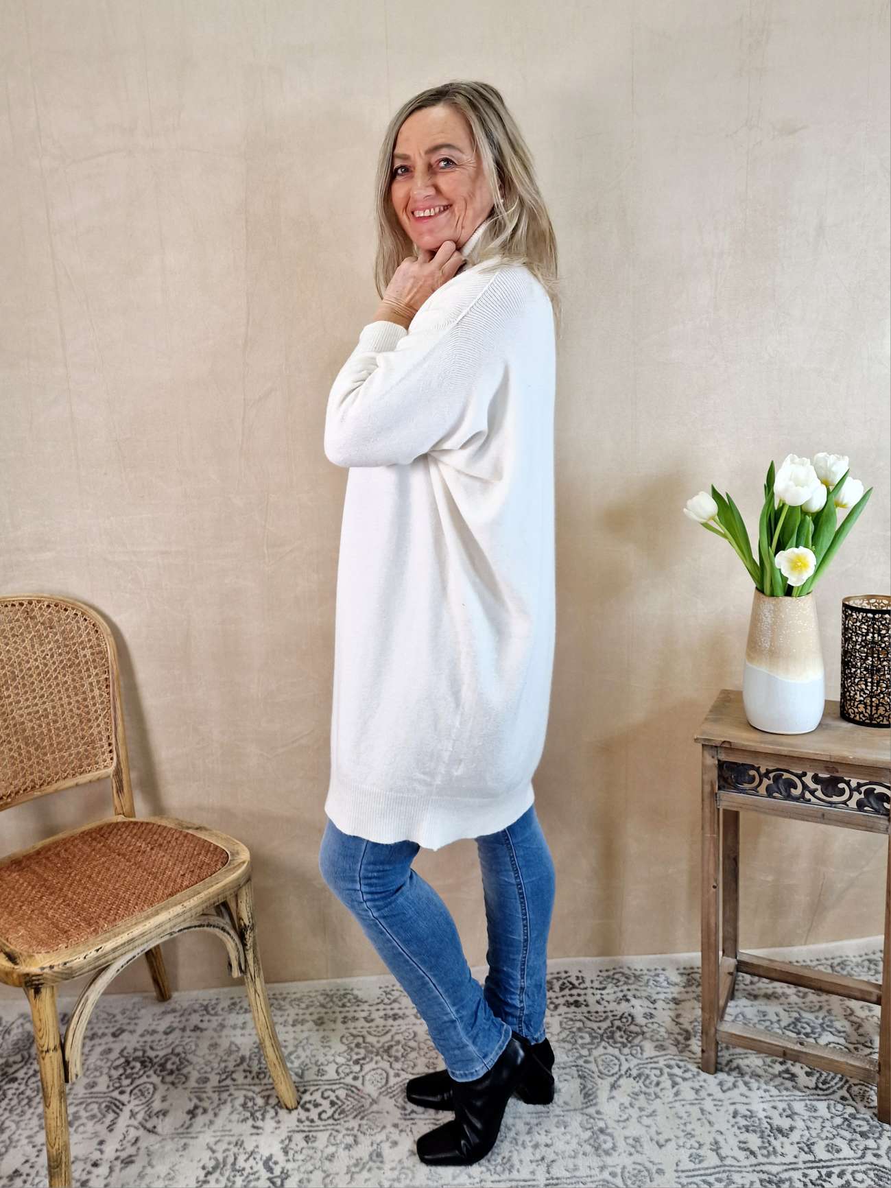 LIGHT KNIT DRESS EMILIA CREME 34-42 Made in Italy Strick Kleid Long Pullover LIGHT KNIT DRESS EMILIA CREME 34-42 Made in Italy Strick Kleid Long Pullover