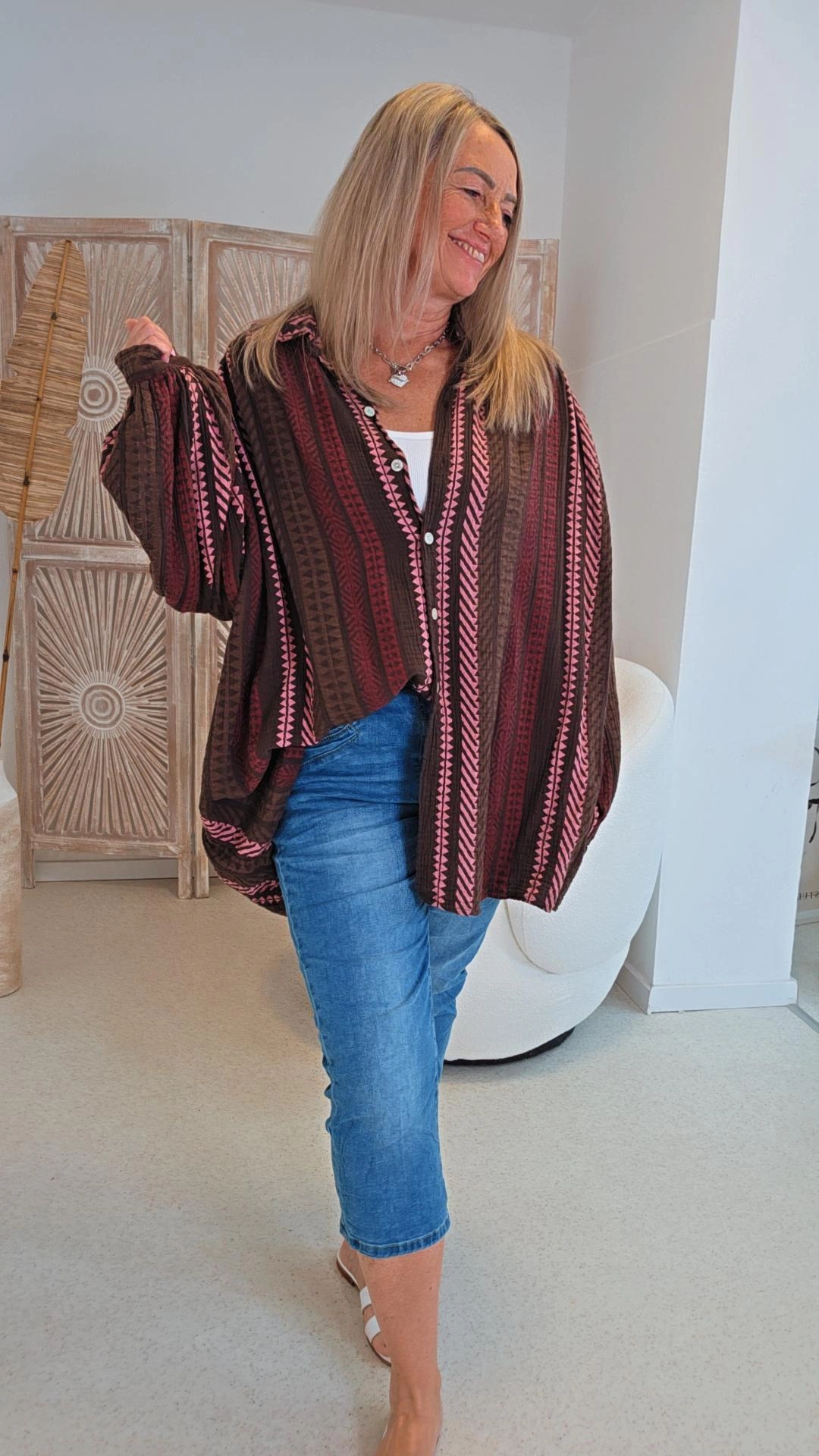 MUSSELIN BLUSE SABA AZTEK KURZ Made in Italy 34-44/46