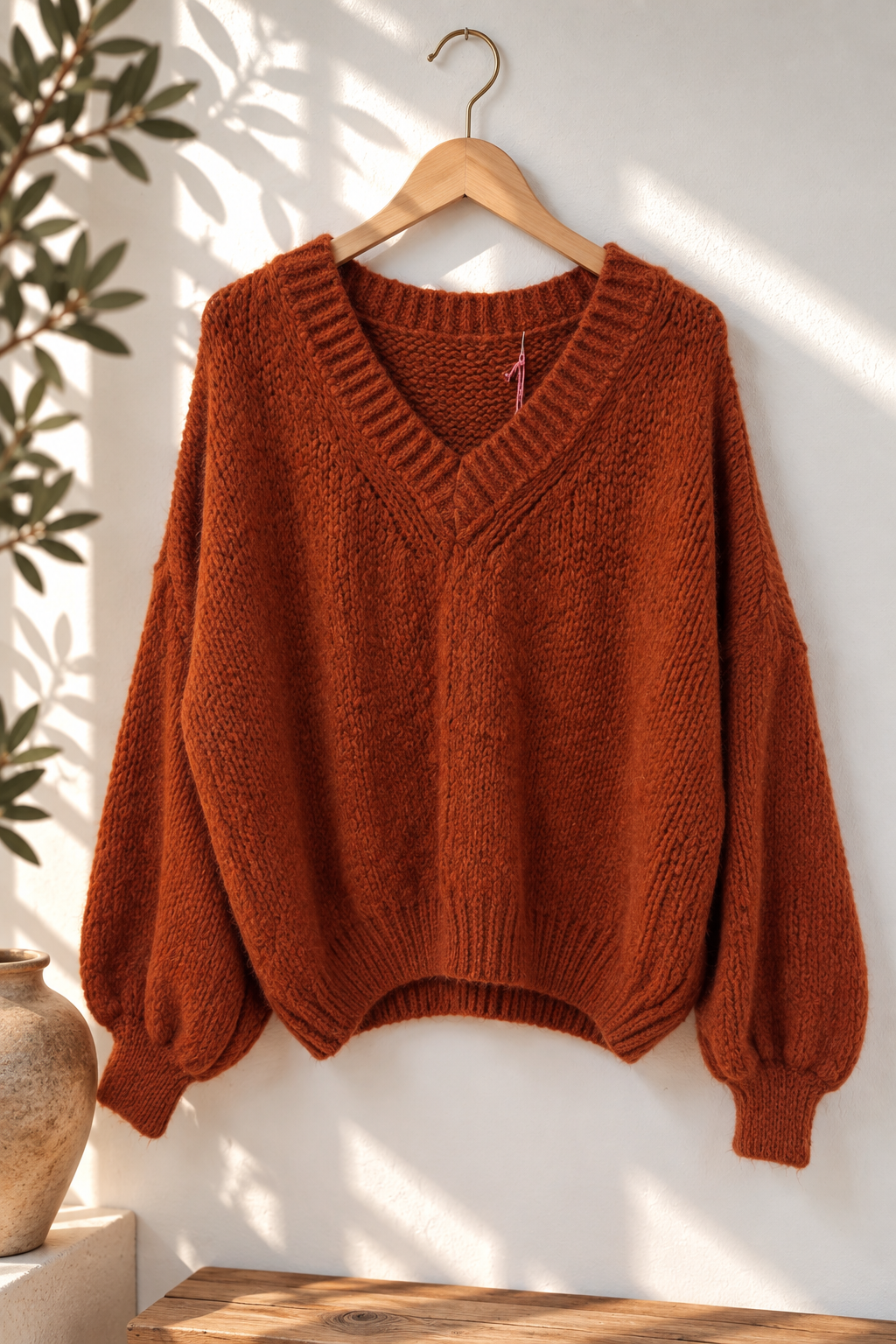 Kuscheliger Strickpullover SP0121 mit V-Ausschnitt – passt bis gute Gr. 42 Made in Italy