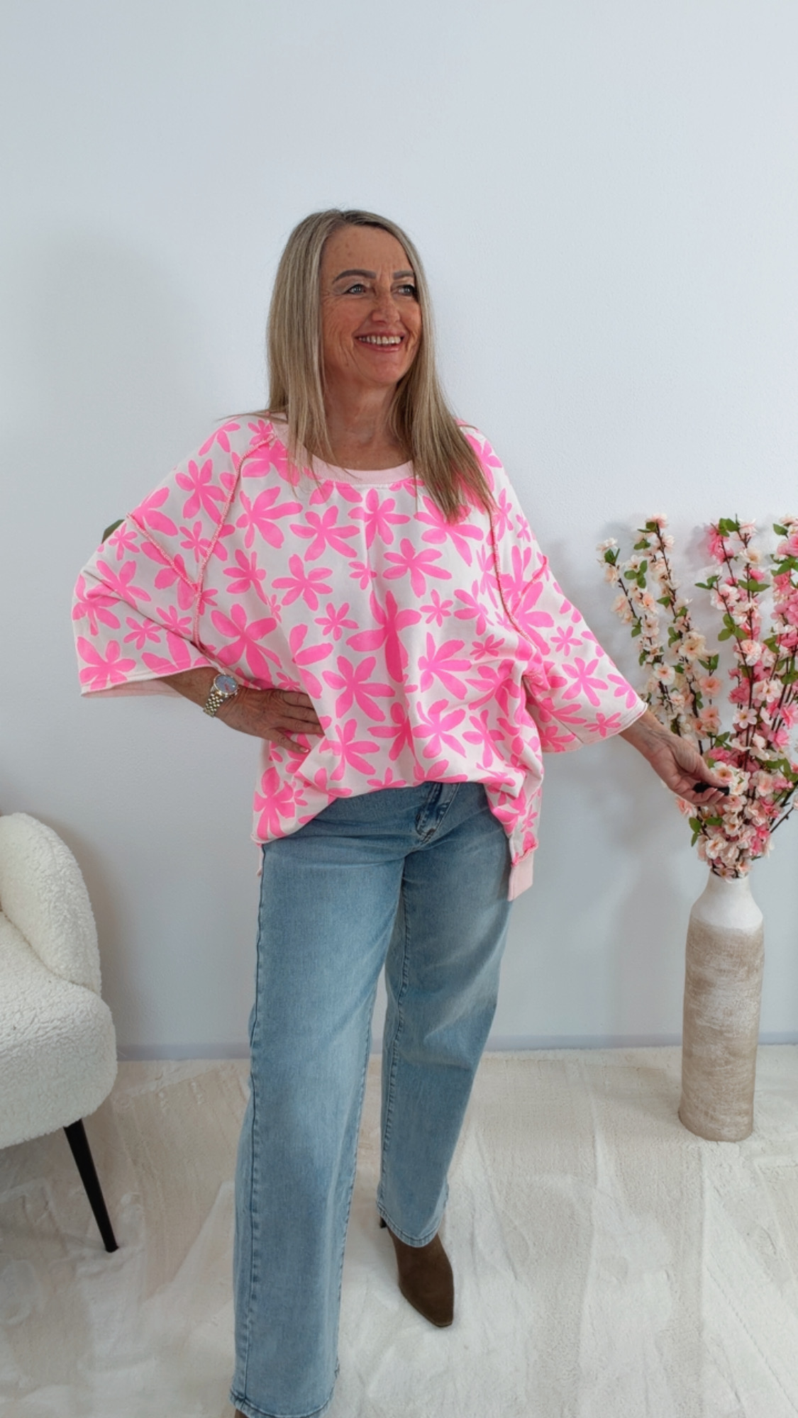 🌸 Oversize-Sweater „Bloomy Breeze“ Made in Italy versch. Farben Gr. 34-44/46