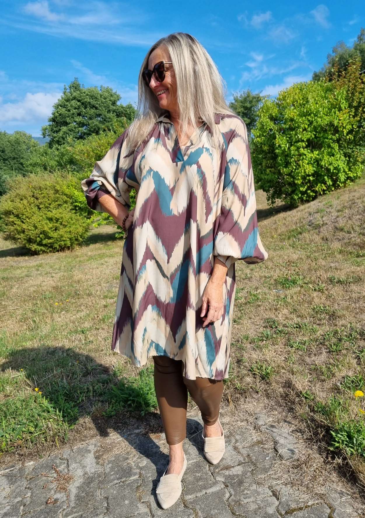 BLUSEN KLEID JUANA PETROL Dress Longbluse Made in Italy verschiedene Größen BLUSEN KLEID JUANA PETROL Dress Longbluse Made in Italy verschiedene Größen
