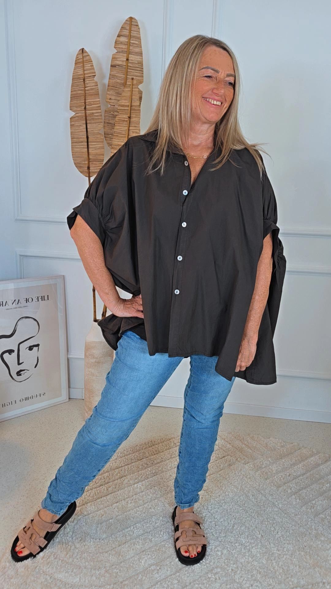 BAUMWOLL BLUSE LIANE Kurzärmelig UNI Made in Italy 34 - 46/48
