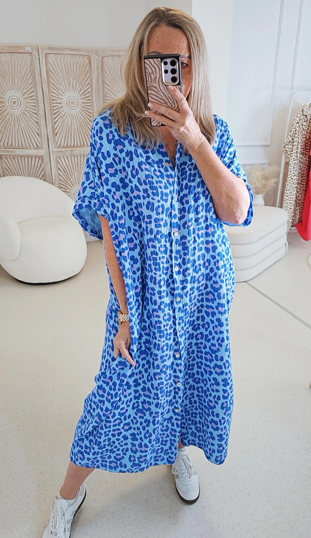 TREND MUSSELIN BLUSENKLEID MALAWI LEO Made in Italy 34-46/48 