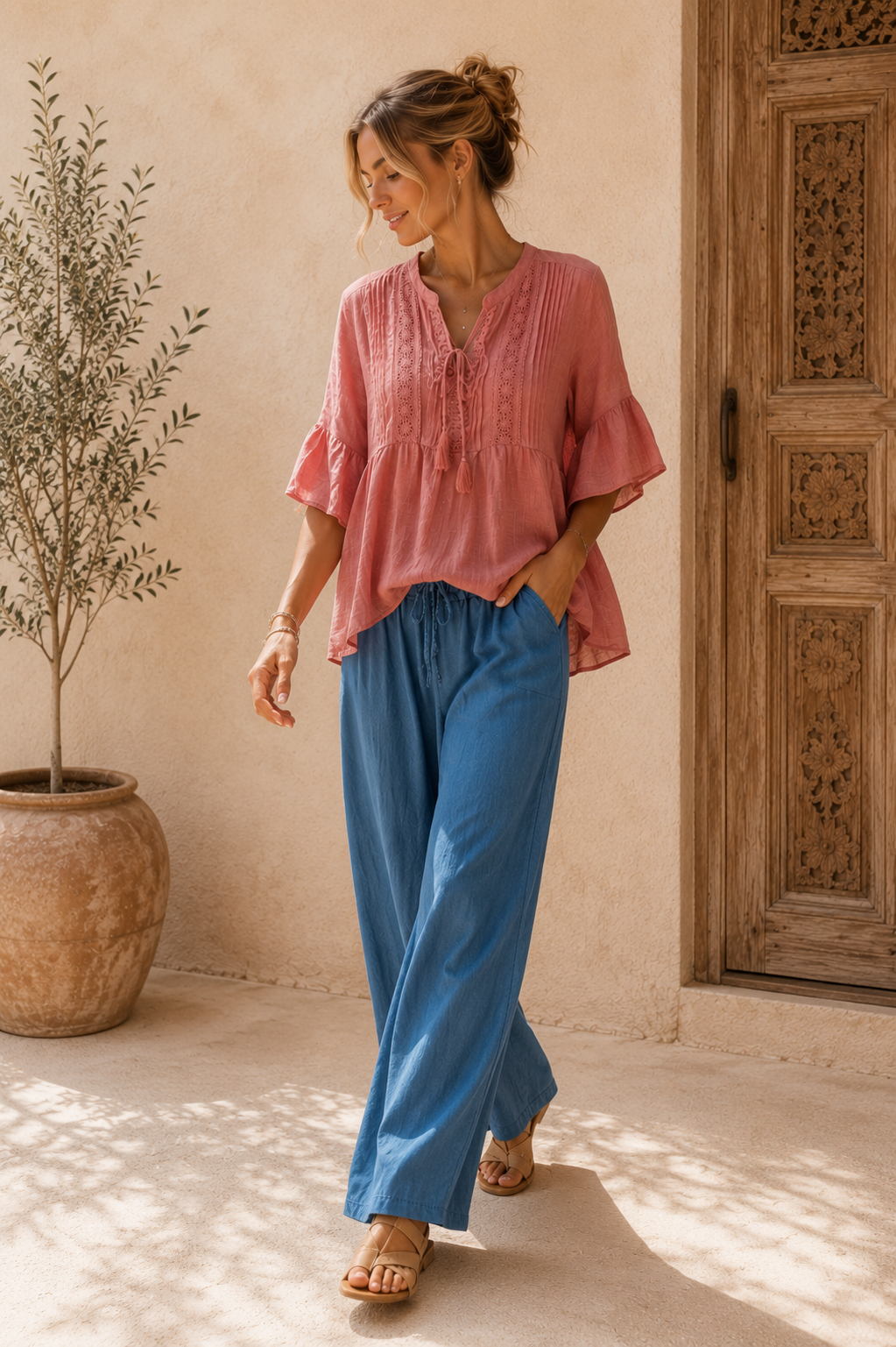 DENIM LOOK MARLENE PALAZZO HOSE PINA LYOCELL 34-42 Made in Italy  Jeans