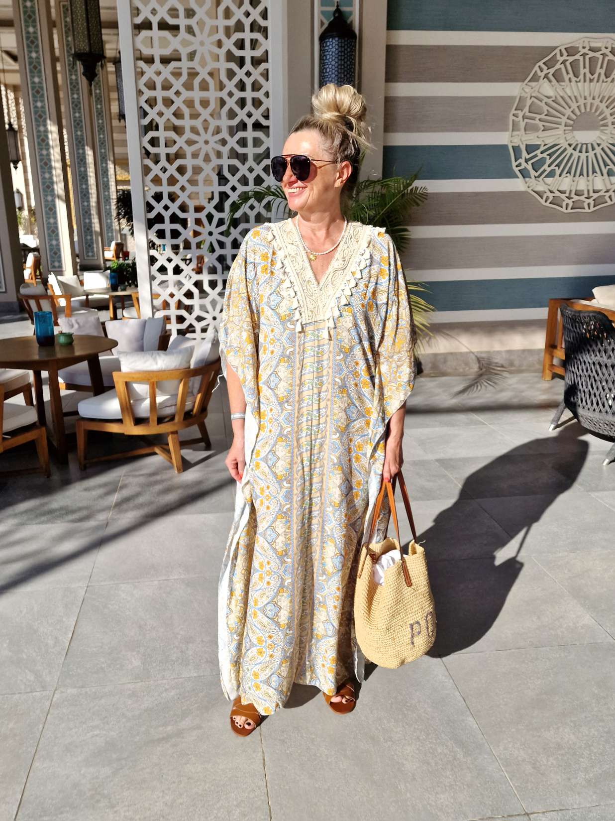 BOHO DRESS TEONA BEIGE HELLBLAU 34-40 Made in Italy Strand Kleid Tunika