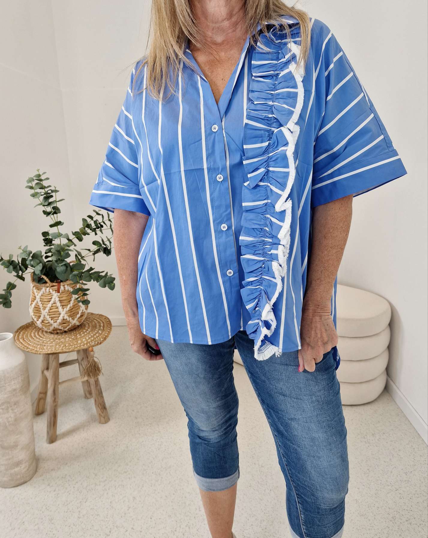 BLUSE BIANCA STRIPES BLAU 34-42 Made in Italy Oversize Shirt Hemd 