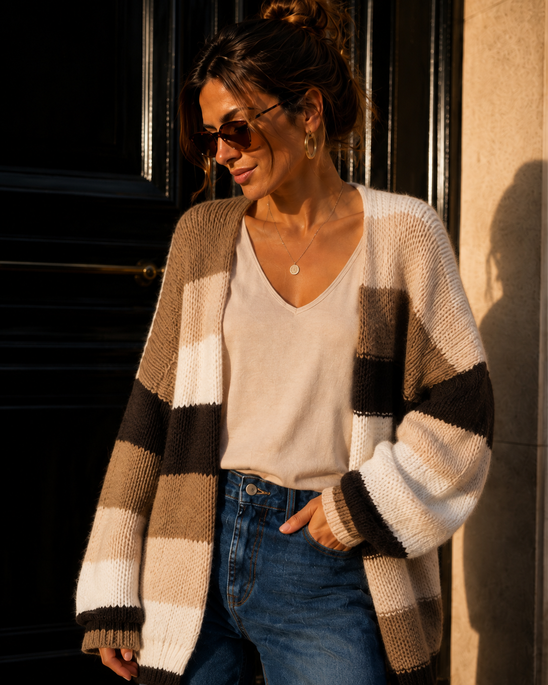 Cardigan mit Blockstreifen Strickjacke I SJ0035 I Made in Italy 34-44
