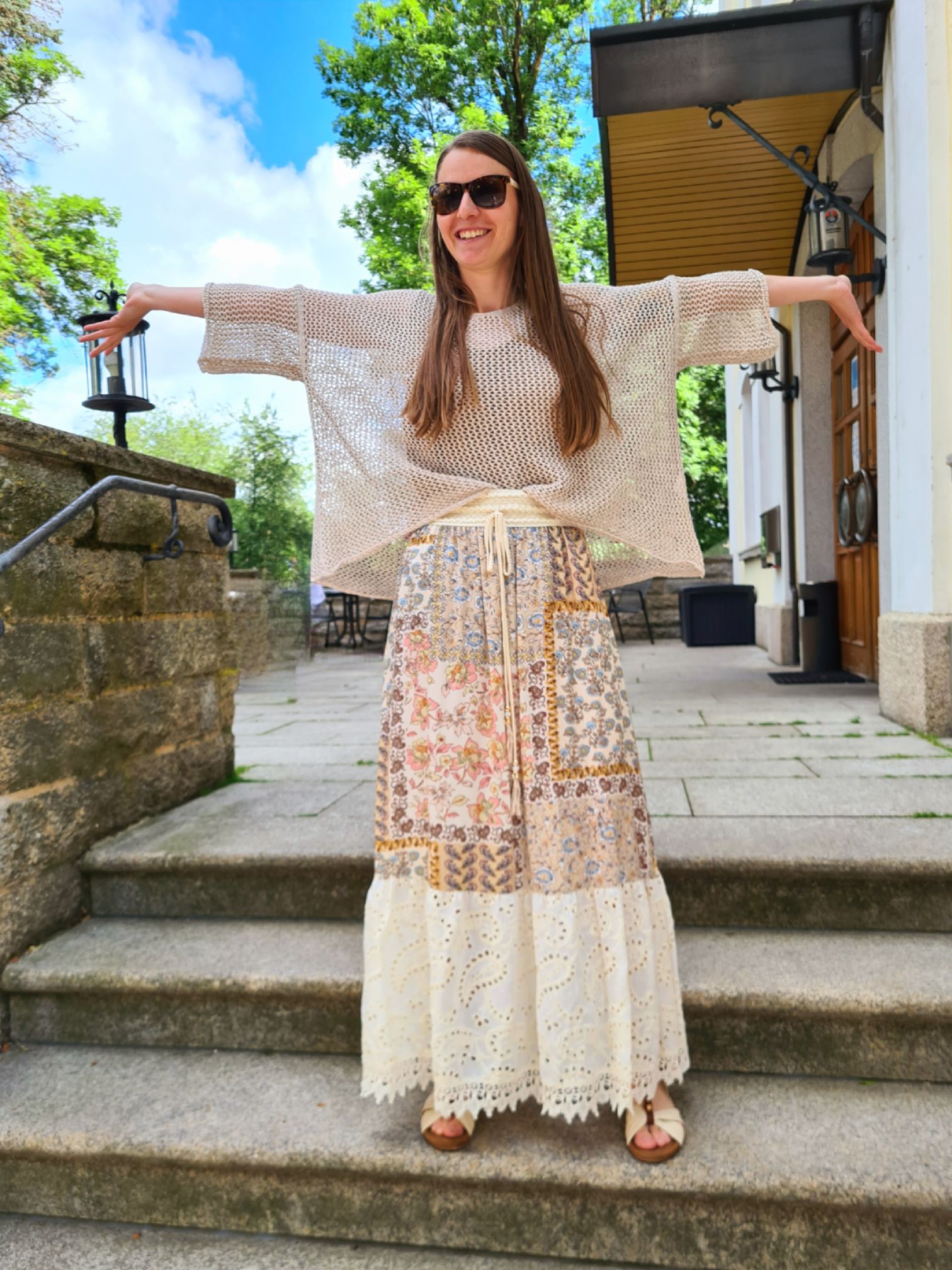 BOHO SKIRT SAMOS BEIGE 34-40 Made in Italy Maxi Rock Bohemian Damenrock Lochstickerei BOHO SKIRT SAMOS BEIGE 34-40 Made in Italy Maxi Rock Bohemian Damenrock Lochstickerei