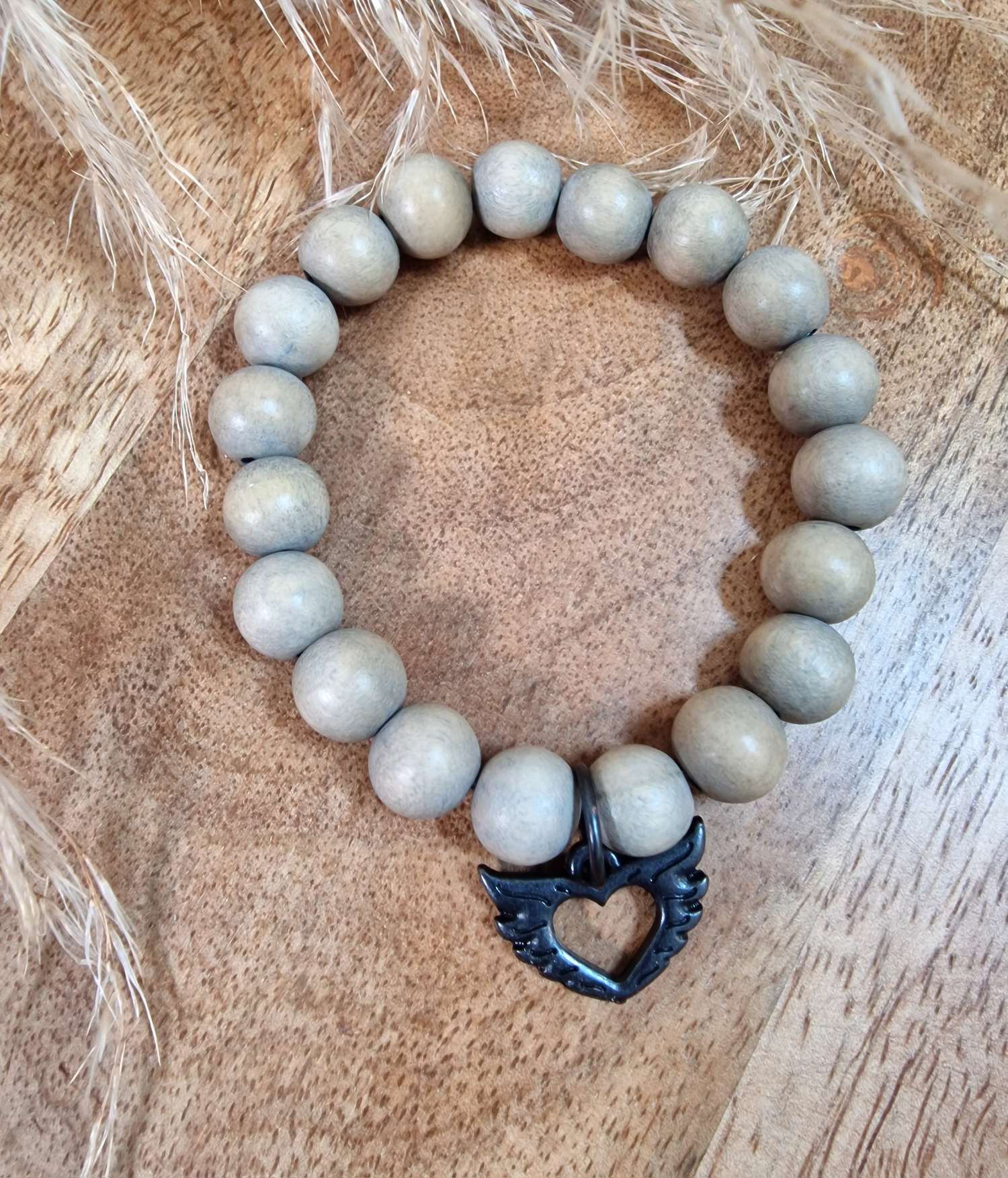 BRACELET GREY ANGEL BLACK BEAUTY EsTrenc City Armband Sandy Sahara Akazienholz Perlen  