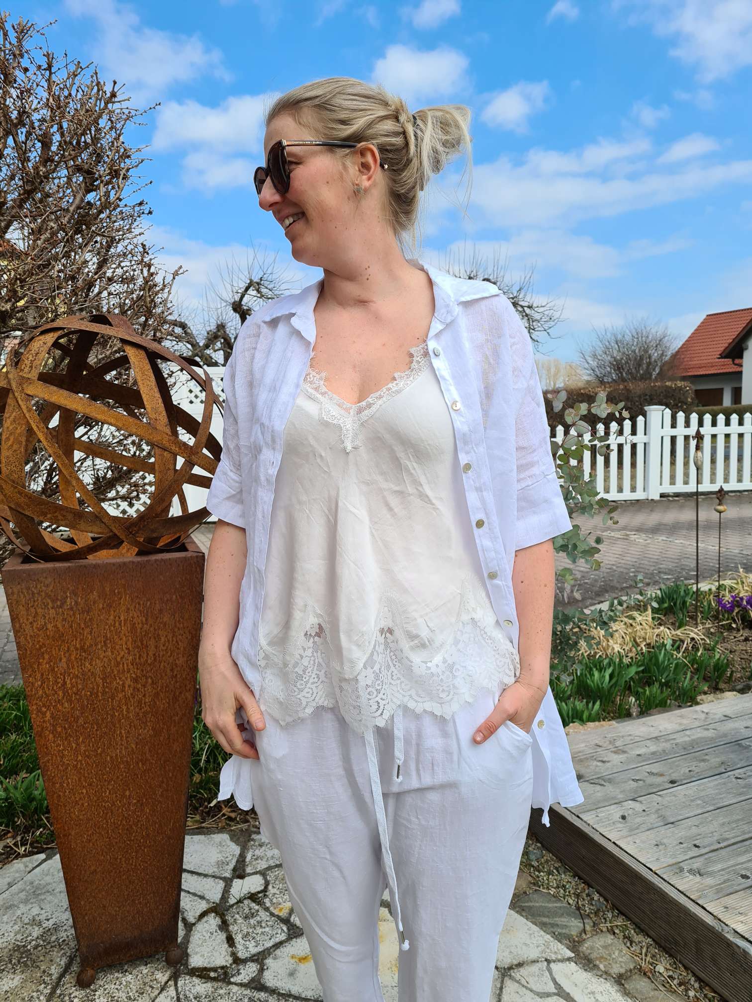 LINEN TUNIKA AREZZO LONG WEISS Leinen Bluse Kleid Made in Italy 34-42 Longbluse LINEN TUNIKA AREZZO LONG WEISS Leinen Bluse Kleid Made in Italy 34-42 Longbluse