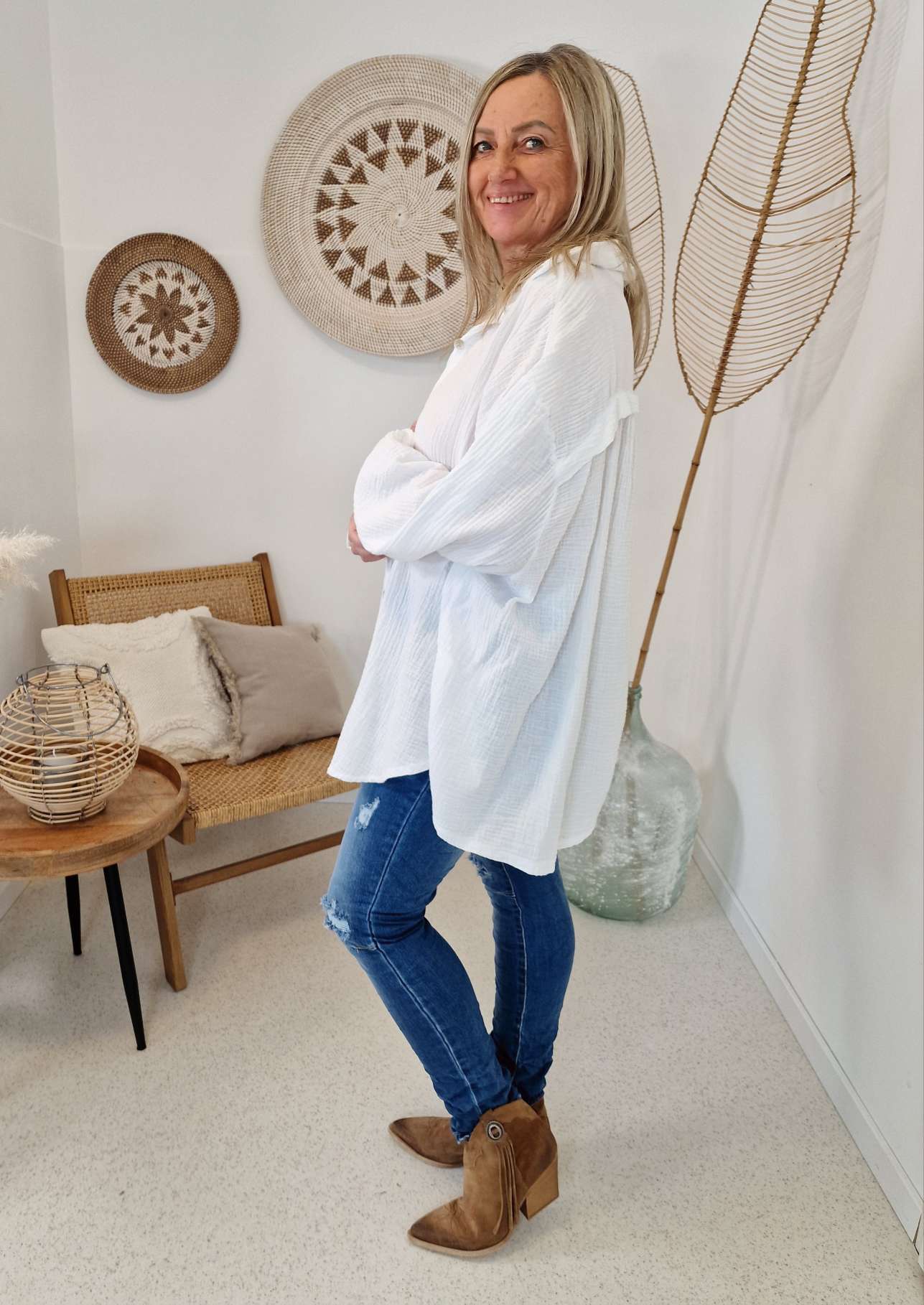 MUSSELIN OVERSIZE BLUSE KORFU WEISS 34-42 Made in Italy Longbluse Kleid Tunika Shirt Blusenjacke MUSSELIN OVERSIZE BLUSE KORFU WEISS 34-42 Made in Italy Longbluse Kleid Tunika Shirt Blusenjacke