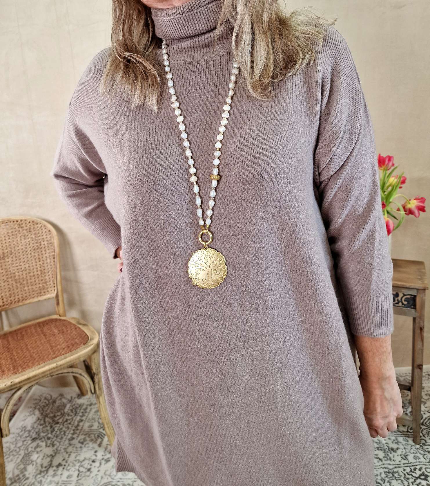 LIGHT KNIT DRESS EMILIA TAUPE 34-42 Made in Italy Strick Kleid Long Pullover LIGHT KNIT DRESS EMILIA TAUPE 34-42 Made in Italy Strick Kleid Long Pullover