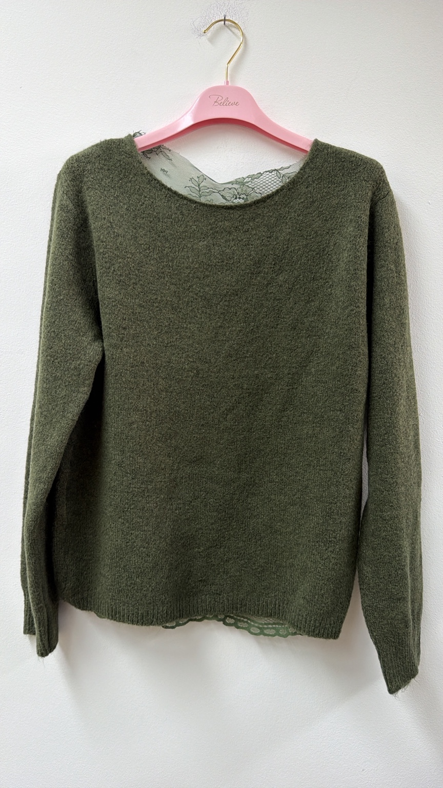Strickpullover mit Spitzenrücken I SP0150 I Made in Italy 34-42/44
