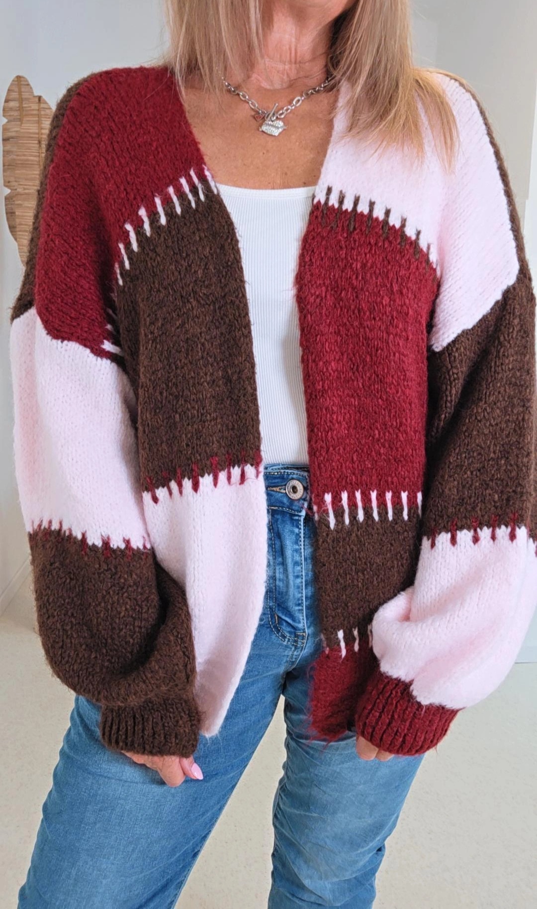 STRICKJACKE LESBOS BLOCKSTREIFEN 34-44 Made in Italy Strickjacke