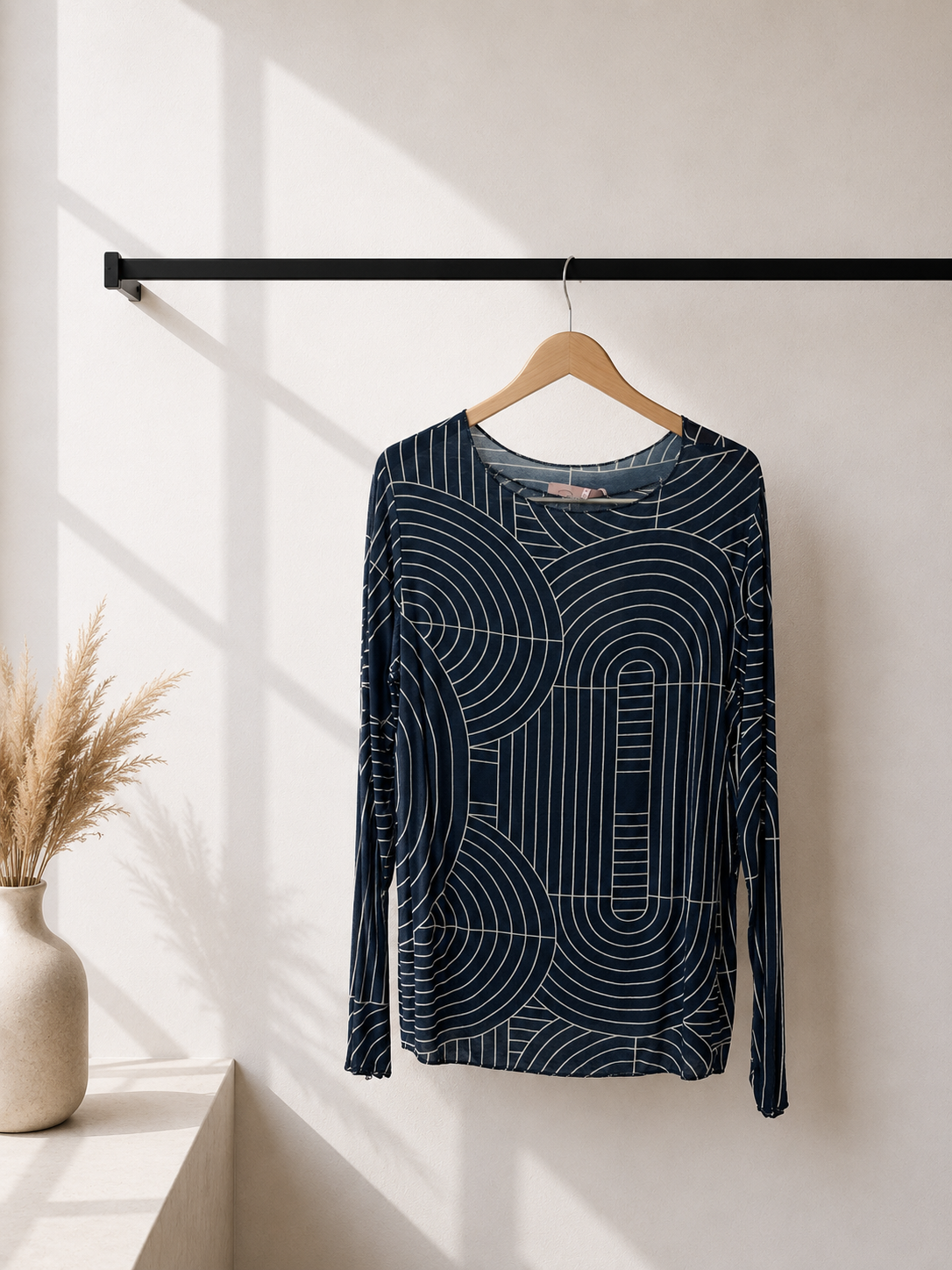 Langarmshirt Cashmere Ornamentmuster I LS0026 I Made in Italy 34-42