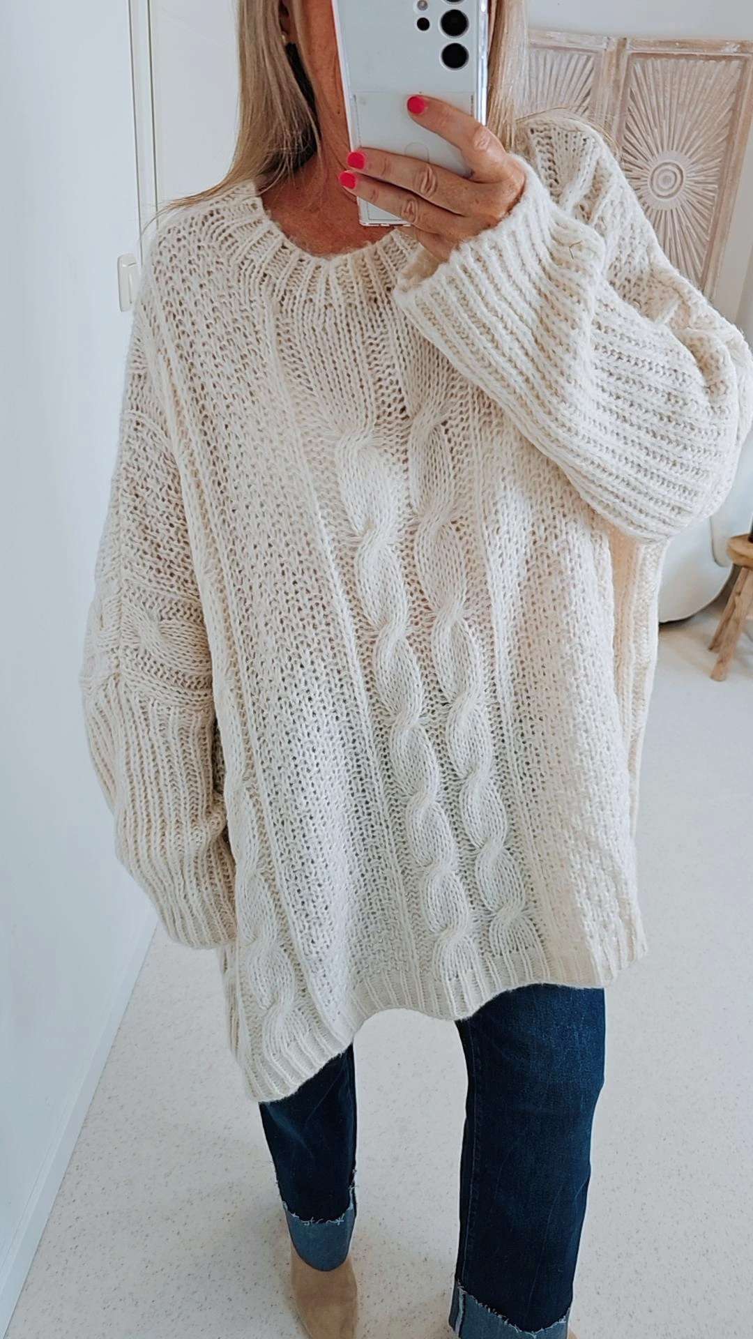 STRICKPULLOVER ZOPFMUSTER TARA Oversize Pullover Made in Italy 36 - 48/50 STRICKPULLOVER ZOPFMUSTER TARA Oversize Pullover Made in Italy 36 - 48/50