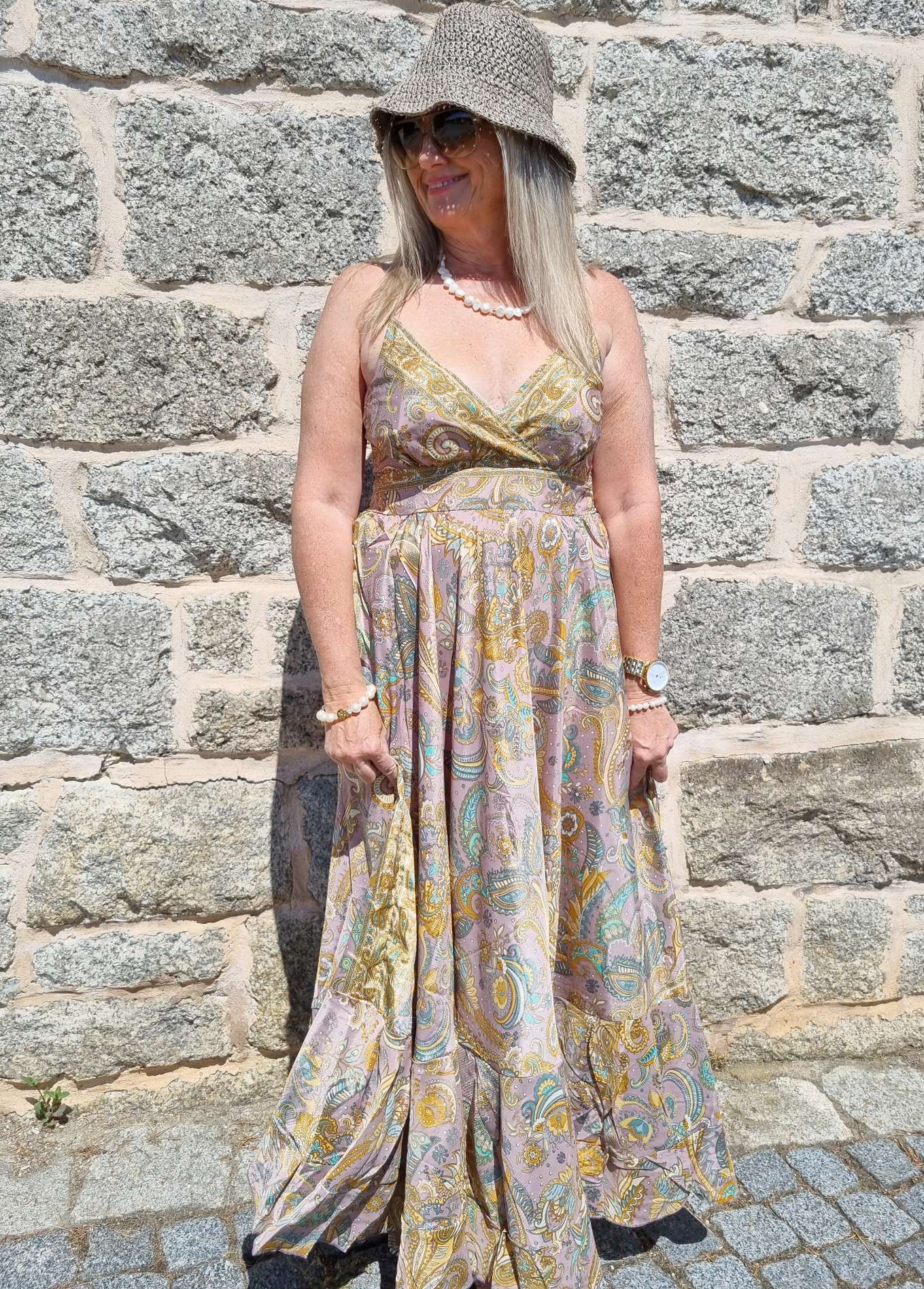 SILK DRESS MALEDIVE LONG VIO NUDE Boho Boheimian Seide Spaghettiträger Kleid Maxi Beach Sommer 34-40 SILK DRESS MALEDIVE LONG VIO NUDE Boho Boheimian Seide Spaghettiträger Kleid Maxi Beach Sommer 34-40