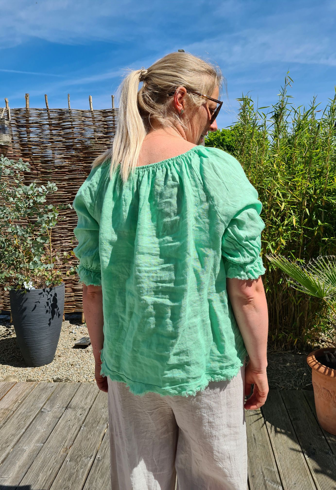 LINEN BLUSE VERONA GRÜN 34-42 Made in Italy Leinen Oversize Tunika Shirt LINEN BLUSE VERONA GRÜN 34-42 Made in Italy Leinen Oversize Tunika Shirt