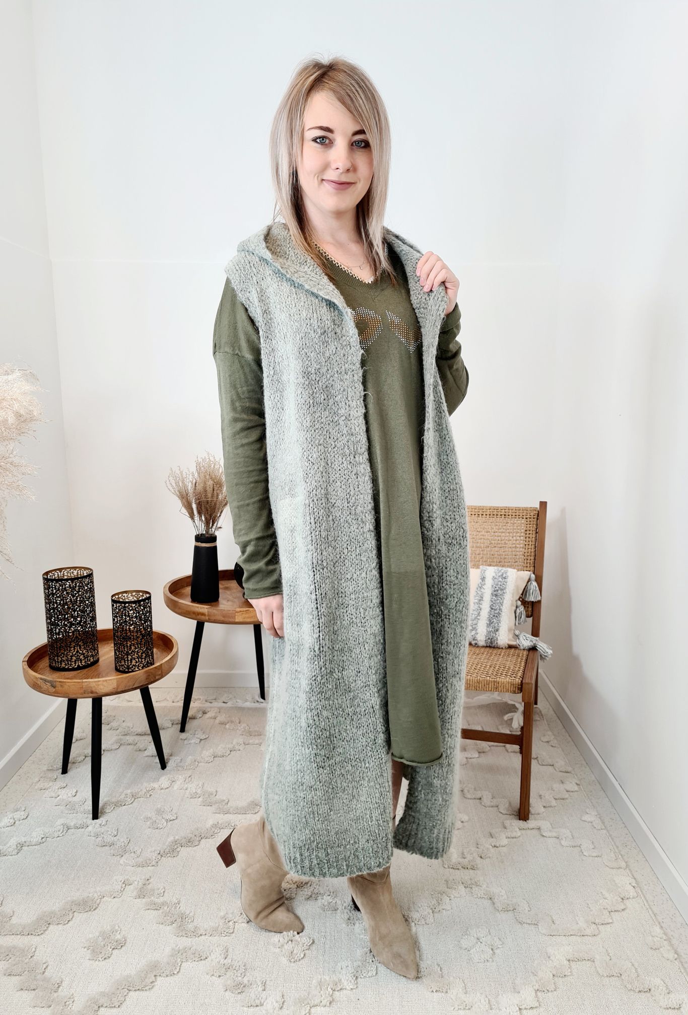 SWEATKLEID ZOEY LOVE KHAKI 34-42 Made in Italy Langarm Strickkleid Oversize SWEATKLEID ZOEY LOVE KHAKI 34-42 Made in Italy Langarm Strickkleid Oversize