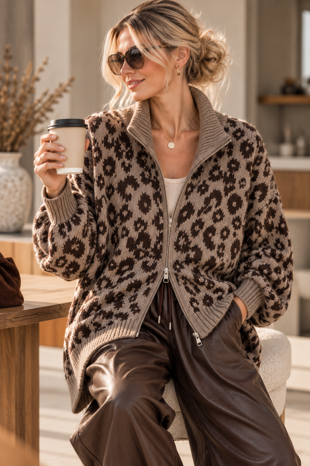Cardigan-Leo mit Zwei-Wege-Reißverschluss I SJ0071 I Made in Italy 34-42/44 Strickjacke