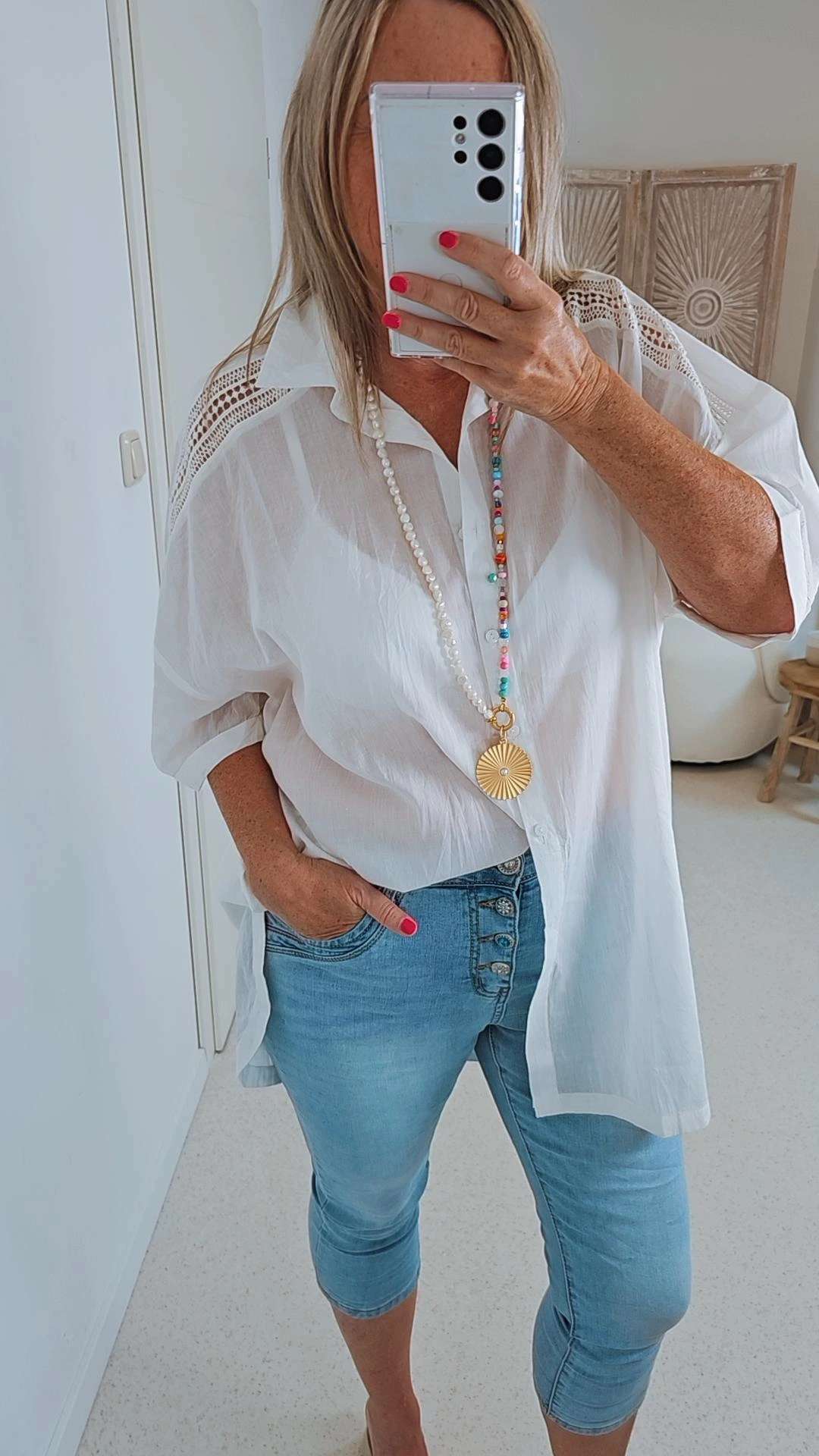 BLUSE SHERON 34-42 Made in Italy Tunika Lochstickerei Lochmuster