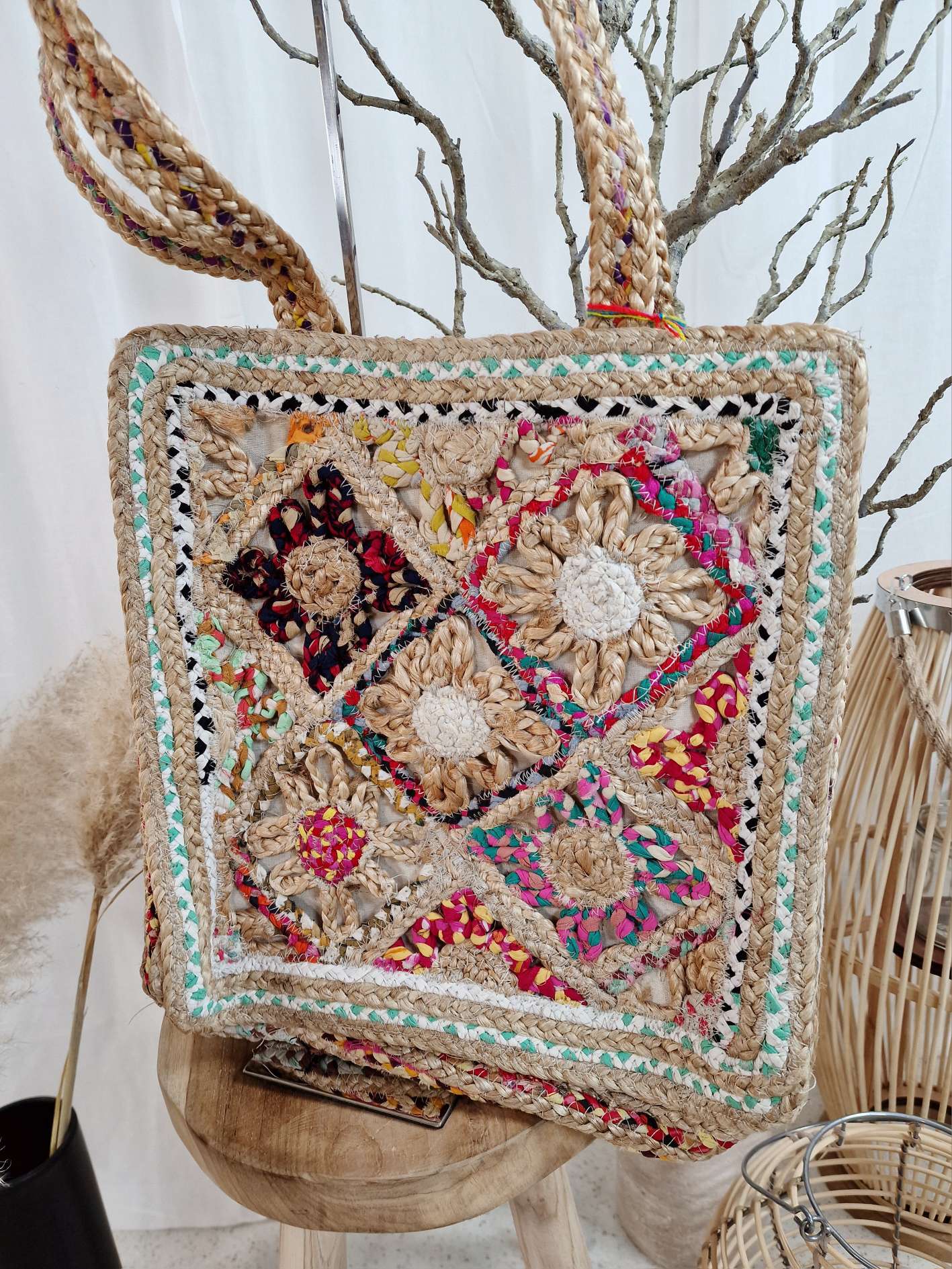BOHO BAG MALAGA RECHTECKIG Bohemian Tasche Beach Bag Basttasche Strand