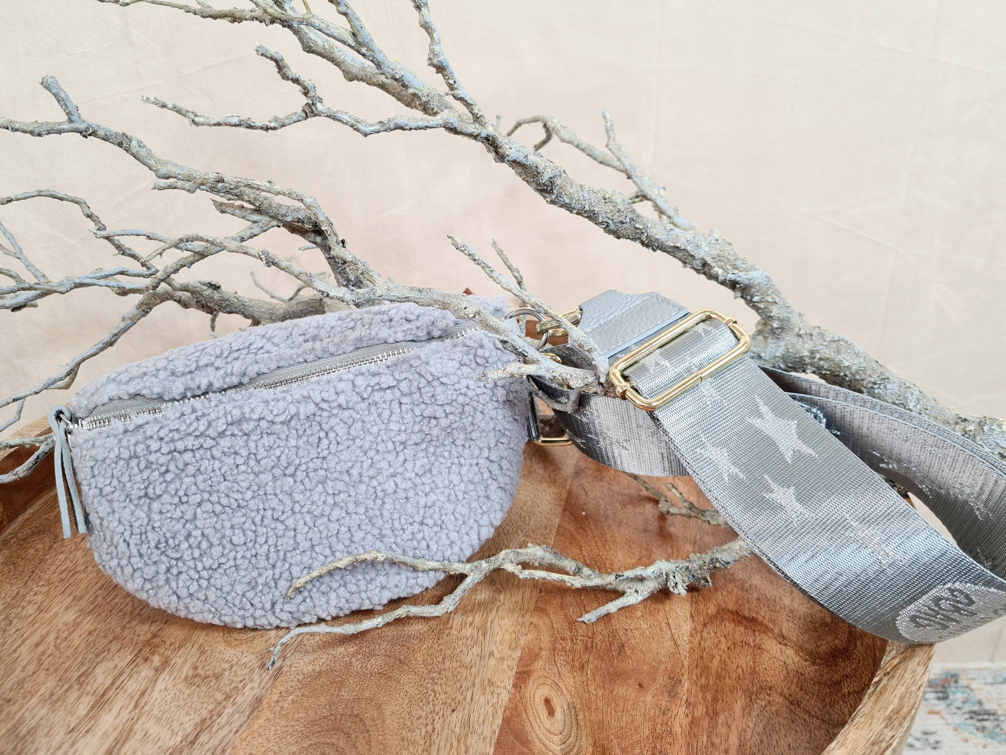 BAUCHTASCHE TEDDY S AURI GRAU DREAM BAG Umhängetasche mit Leder Made in Italy BAUCHTASCHE TEDDY S AURI GRAU DREAM BAG Umhängetasche mit Leder Made in Italy