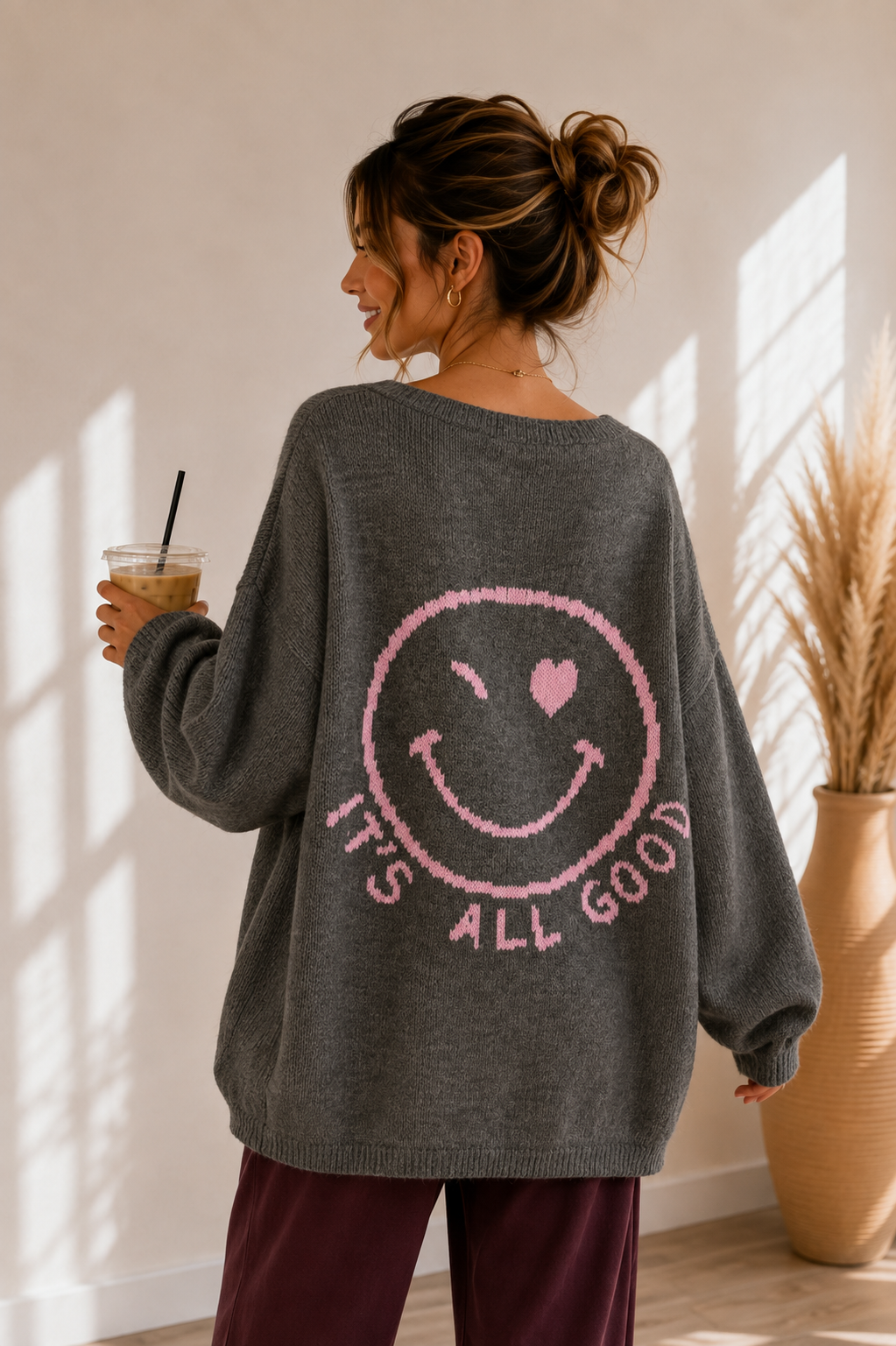 Strickpullover mit Smiley & Rückenprint Oversize I NO. SP0019 I Made in Italy 34-44/46