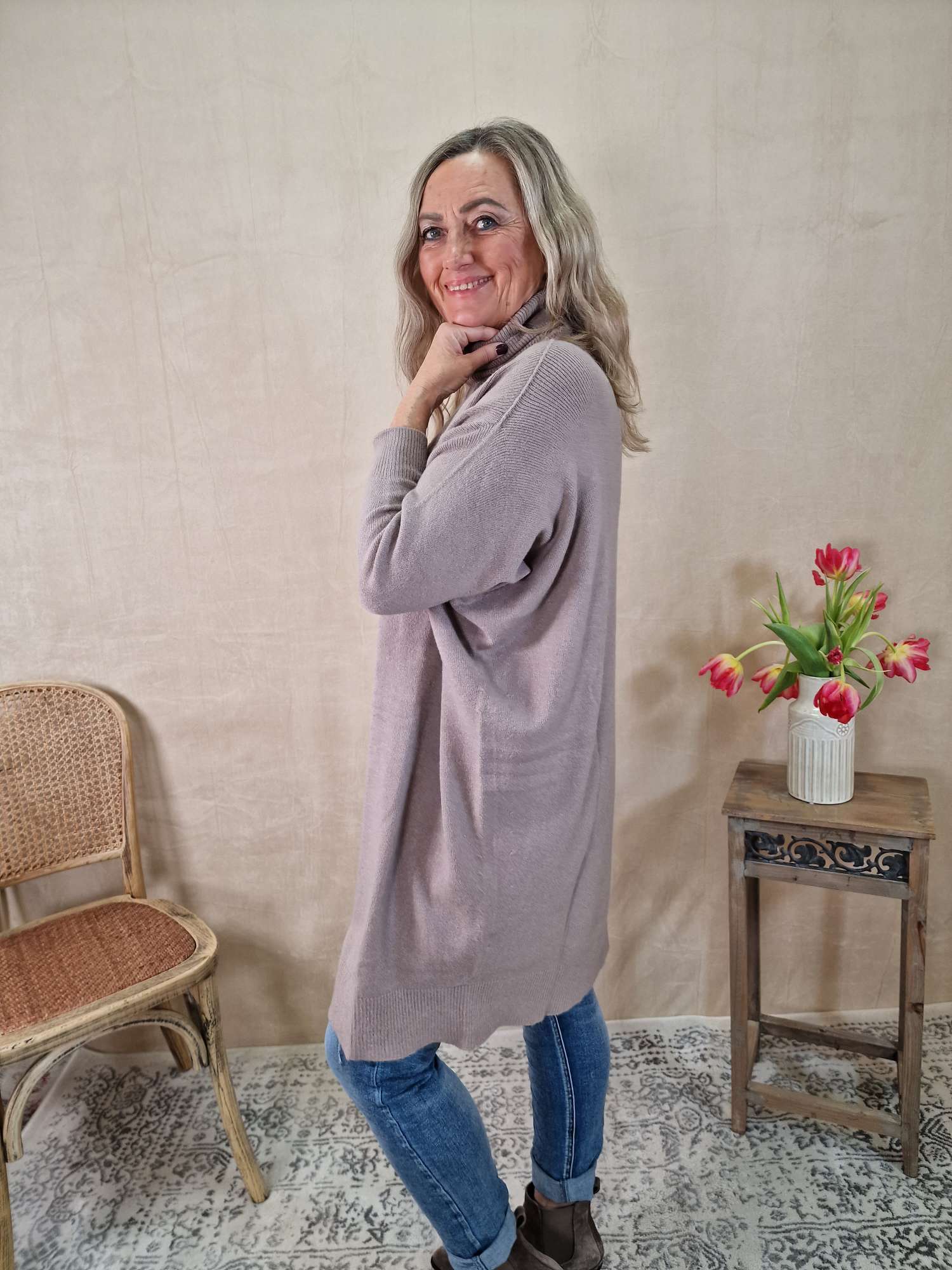 LIGHT KNIT DRESS EMILIA TAUPE 34-42 Made in Italy Strick Kleid Long Pullover LIGHT KNIT DRESS EMILIA TAUPE 34-42 Made in Italy Strick Kleid Long Pullover