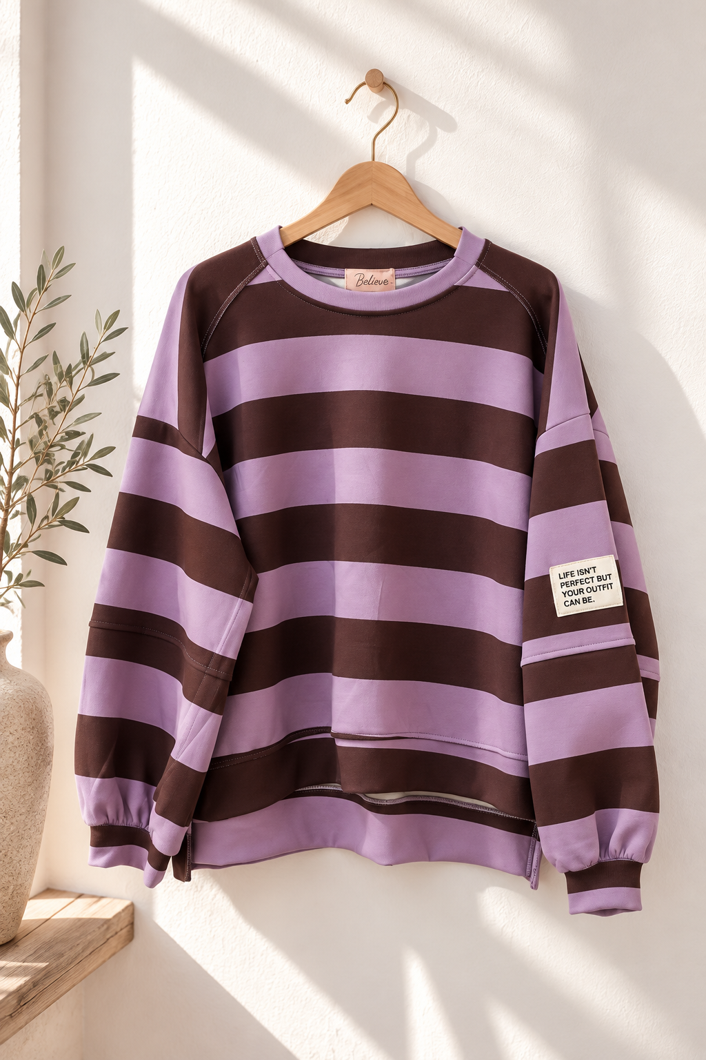 Sweater Butterstoff mit Blockstreifen & Patch I SW0070 I Made in Italy 34-42/44 Sweatshirt