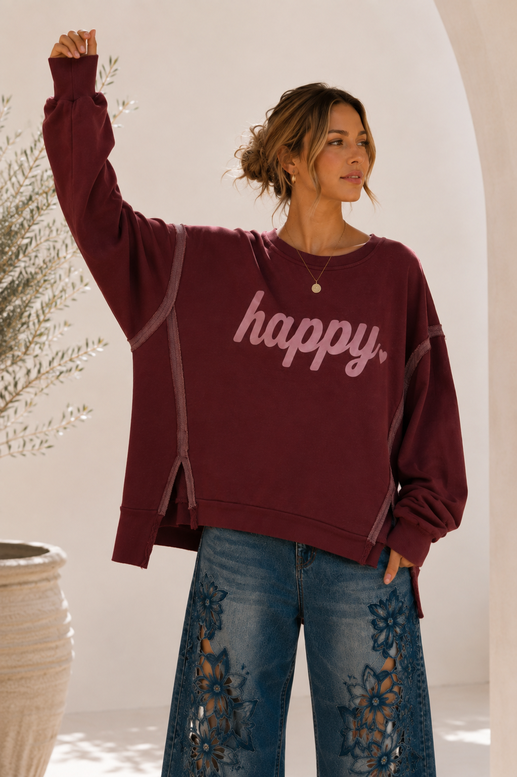 Sweatshirt Nives – Happy Vibes im lässigen Oversize-Look Made in Italy 34-48