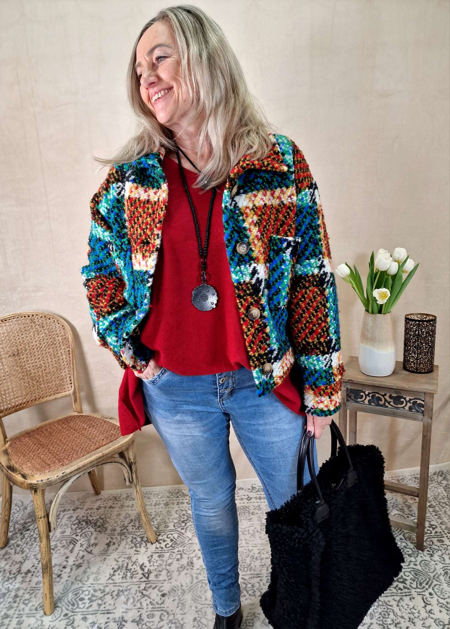 KARO WOLL JACKE KURZ KATJA BUNT 36-40 Made in Italy Jacke Fleece COAT KARO WOLL JACKE KURZ KATJA BUNT 36-40 Made in Italy Jacke Fleece COAT
