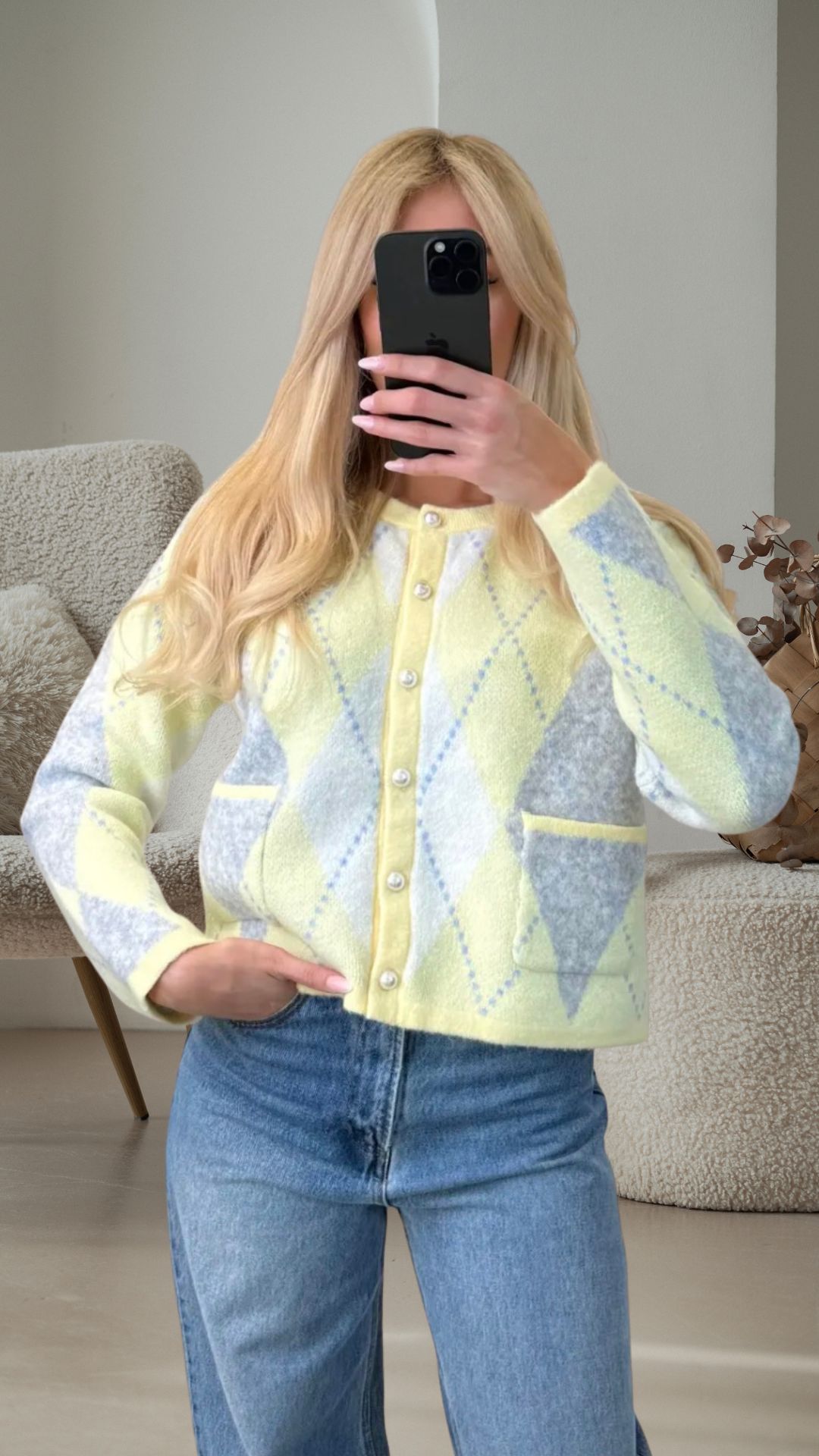 CARDIGAN EMILIA Argyle-Muster Rauten Strickjacke 34-42