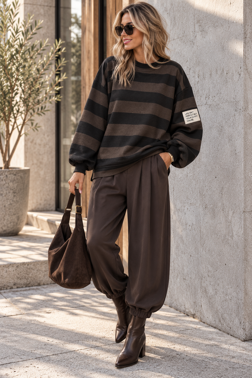 Baumwoll Stripe Love Sweater mit PATCH I SW0128 I 34-42 / Made in Italy