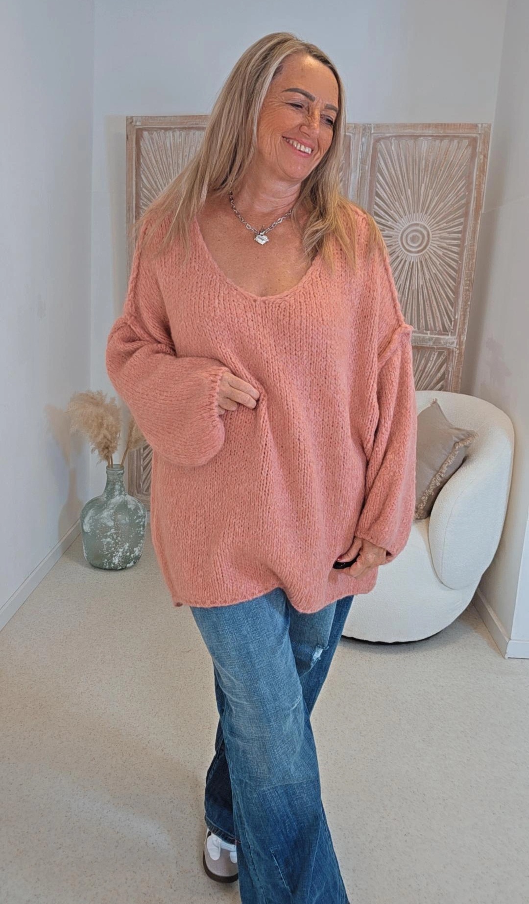 KNIT SWEATER ANGELINA Strickpullover Made in Italy 34-42/44 V-Ausschnitt