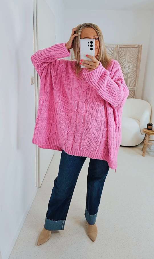 STRICKPULLOVER ZOPFMUSTER TARA Oversize Pullover Made in Italy 36 - 48/50 STRICKPULLOVER ZOPFMUSTER TARA Oversize Pullover Made in Italy 36 - 48/50